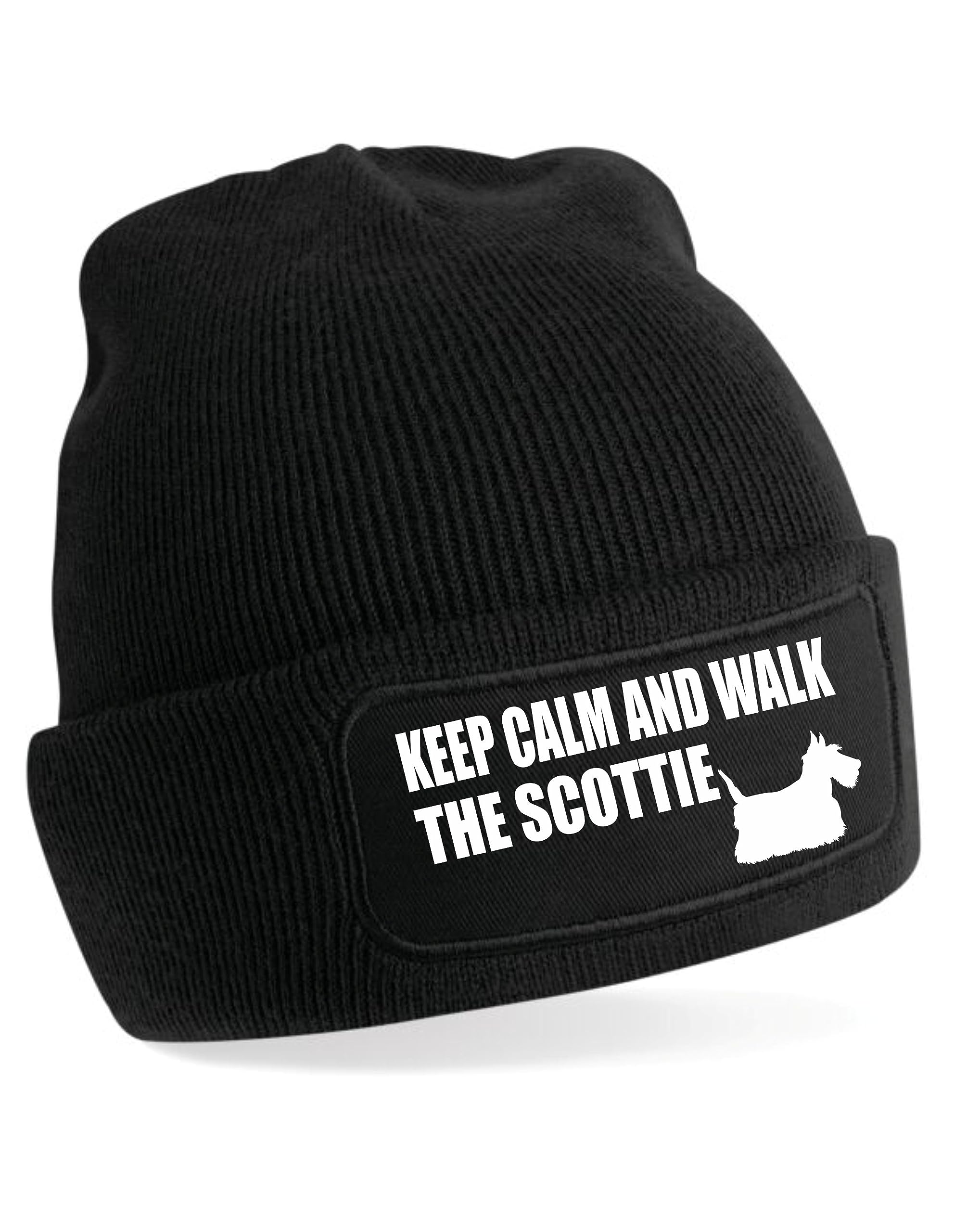 Print4U Keep Calm & Walk Scottish Terrier Beanie Hat Dog Lovers Men & Ladies Black