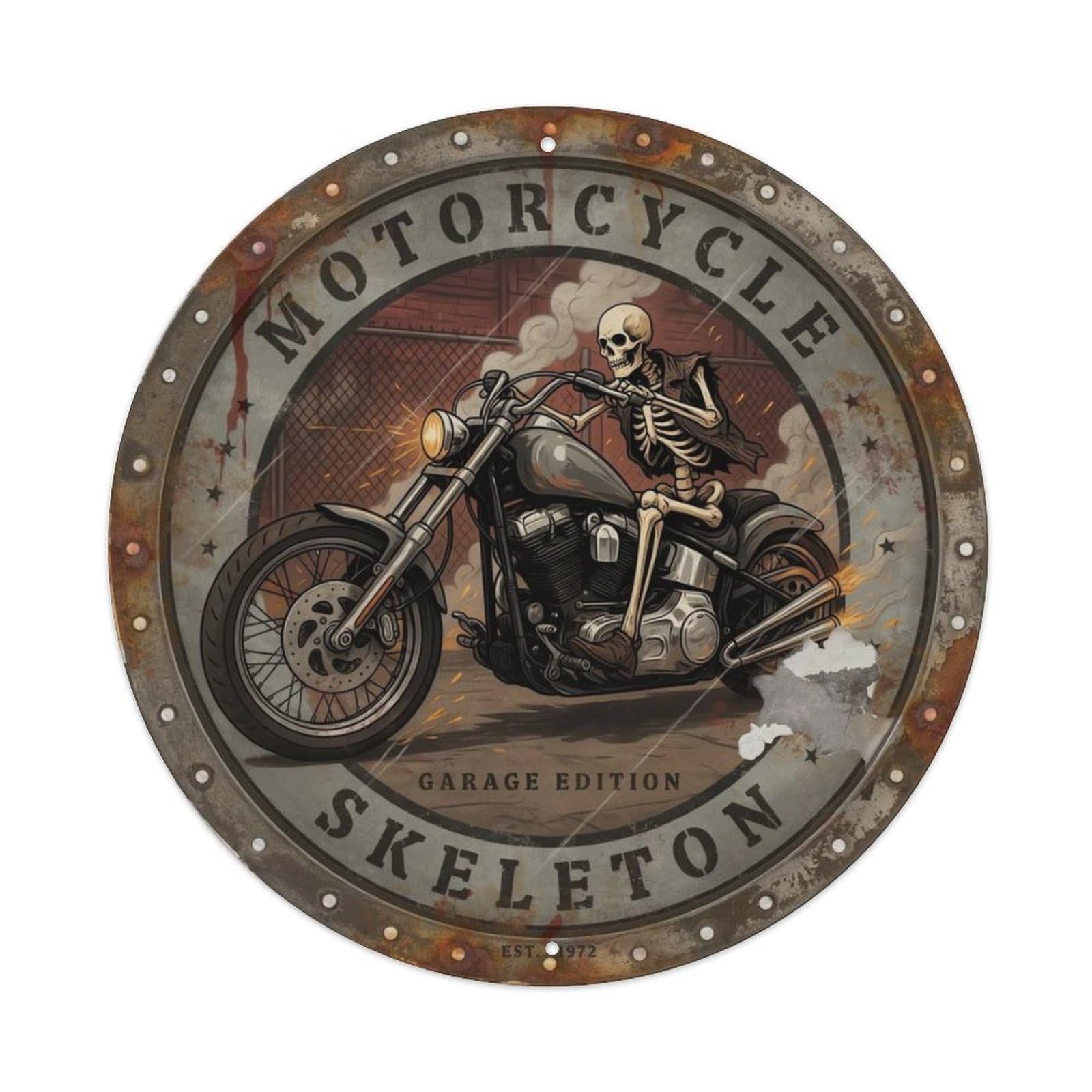 Skeleton-Biker-Tin Metal Tin Sign Plaque