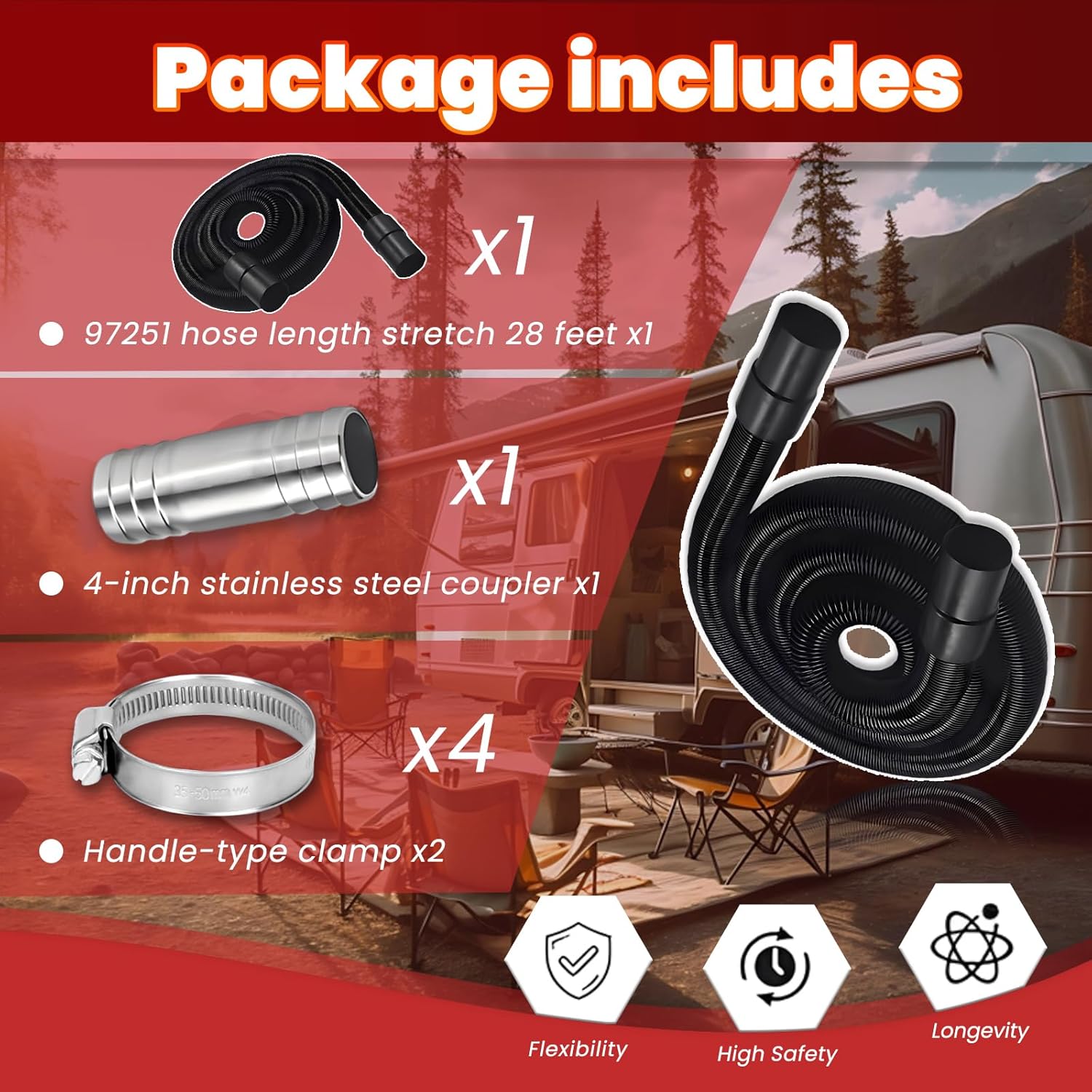 97521 RV Macerator Sewer Hose Kit - 1.5 Inch x 22 Feet for Thetford Sani-Con Turbo 400S 500S 600S 700S - Waste Water Drain Hose with Fittings