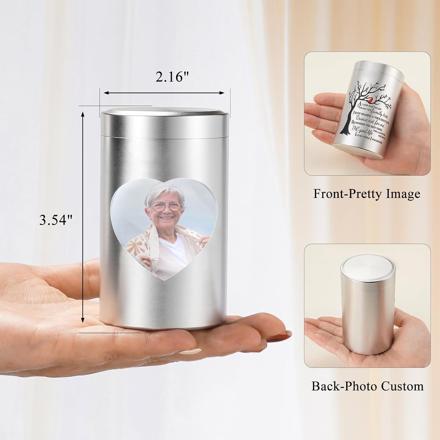SOITIS Engraving Cremation Urn - 3.54 Inch Small Urn for Human Ashes - Elegant Aluminum Memorial Keepsake for Men Women, Mini Ashes Holder for Funeral, Tree of Life Cremation Funeral