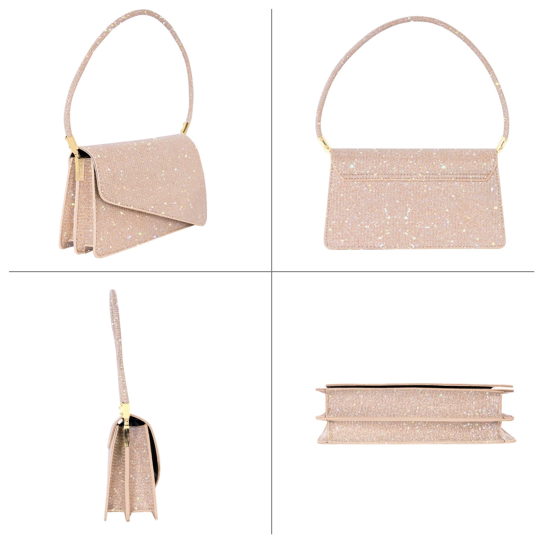 Damen Clutch, Glitzer Pailletten Kleine Handtasche Damen mit 2 Fächern, Elegant Envelope Abendtasche mit Tragegriff, Kleine Tasche für Abschlussball, Hochzeit, Shopping, Party
