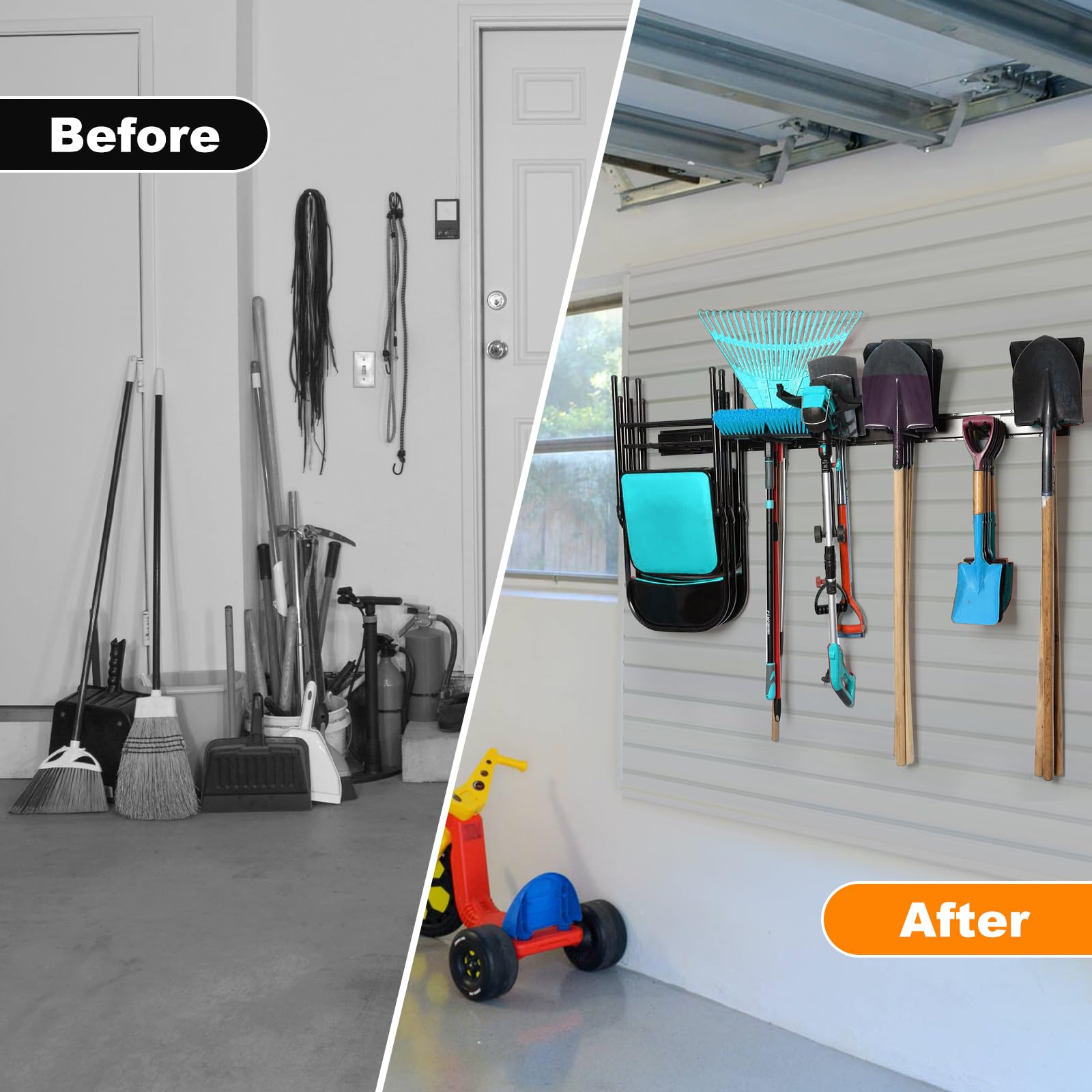 Garage Storage, Garage Organization, Wall Mount Garden Tool Organizer 48 Inches, Max 440lbs Adjustable Metal Hooks, Yard Shed Rack, Tool Holder For Hanging Rake Broom Mop Snowboard - View #7