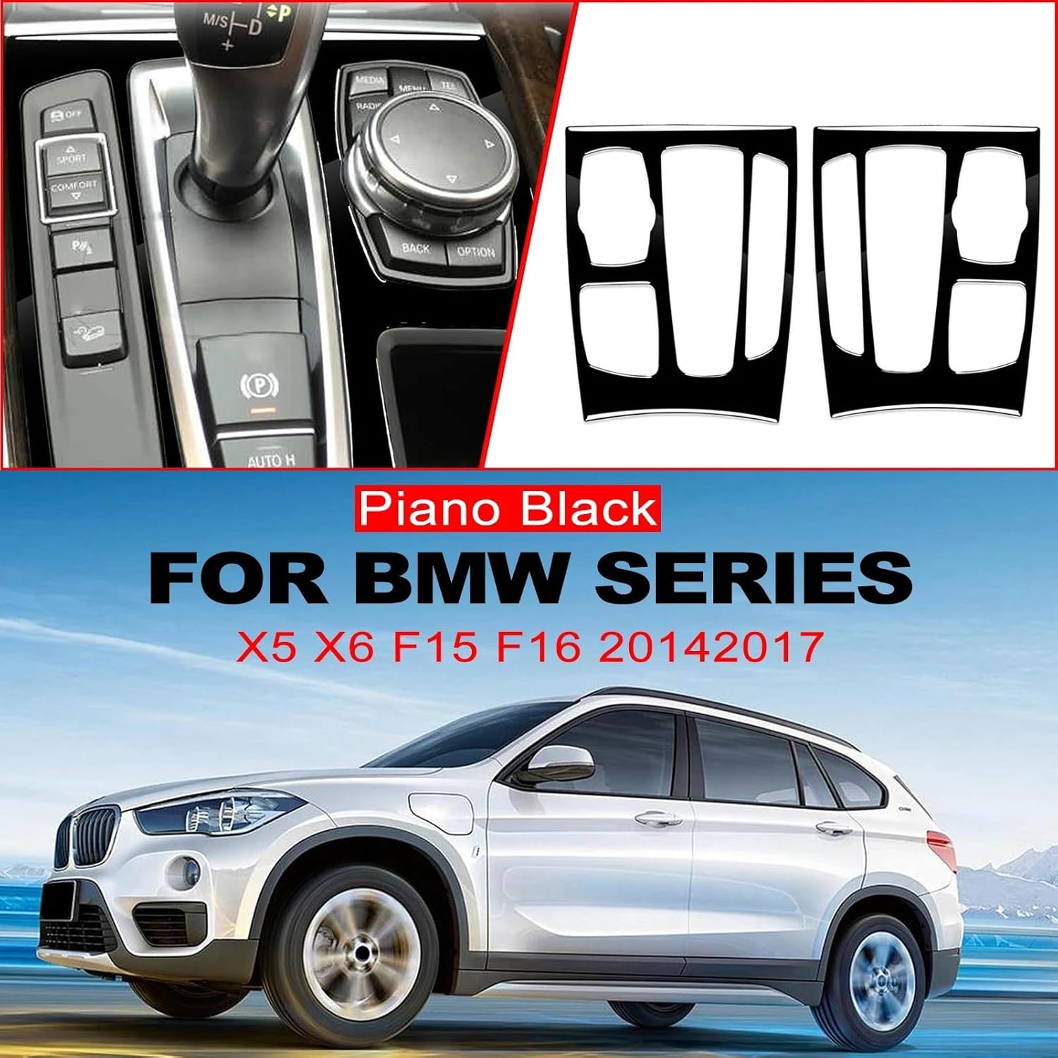 for bmws X5 X6 F15 F16 2014 2015 2016 2017 Gear Shift Panel Frame Cover Sticker Trim Car Styling Accessories Interior(Right)