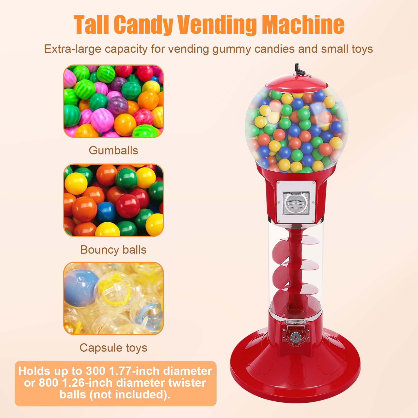 sjcdicnj Red Twister Ball Dispenser, 43in-Height Candy Gumball Vending Machine, Spiral Gumball Bank for Party Favor Bubblegum Machine
