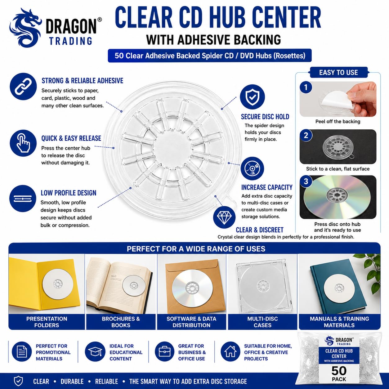 Hubs Centre de CD transparent avec dos adhésif Gadgets électroniques grand public portables (50 DANS UN PACK) DragonTrading®