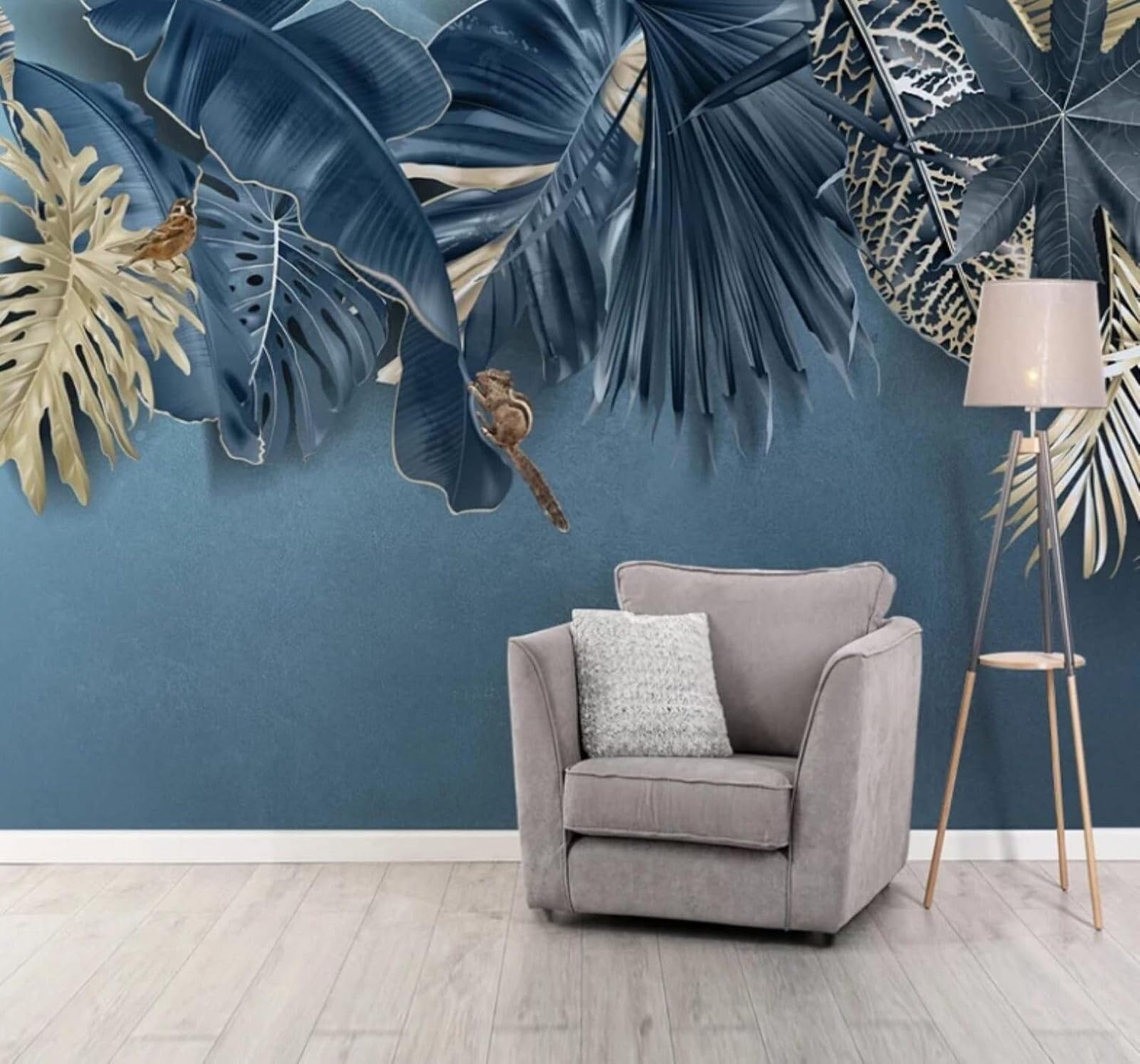 XLMING Three Dimensional Blue Tropical Plants Leaves 3D Wallpaper Luxury Home Dining Decor Paste Sofa Living Room The Wall for Bedroom Mural-300cm×210cm