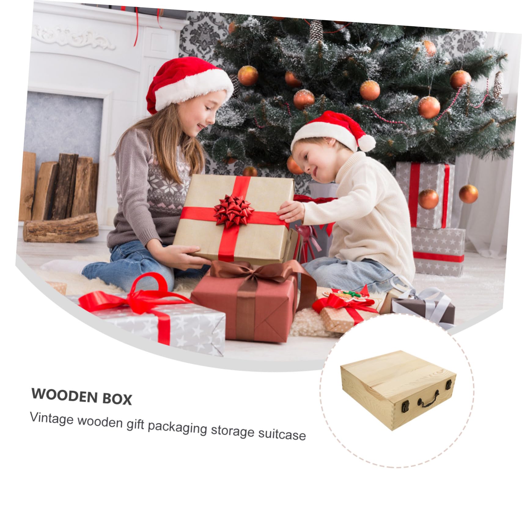 ERINGOGO Holzbox tragbare Aufbewahrungsbox aus Synthetischem Material mit Deckel im Vintage Stil Dekorativer Aufbewahrungskoffer für Haushalt und Geschenkverpackung