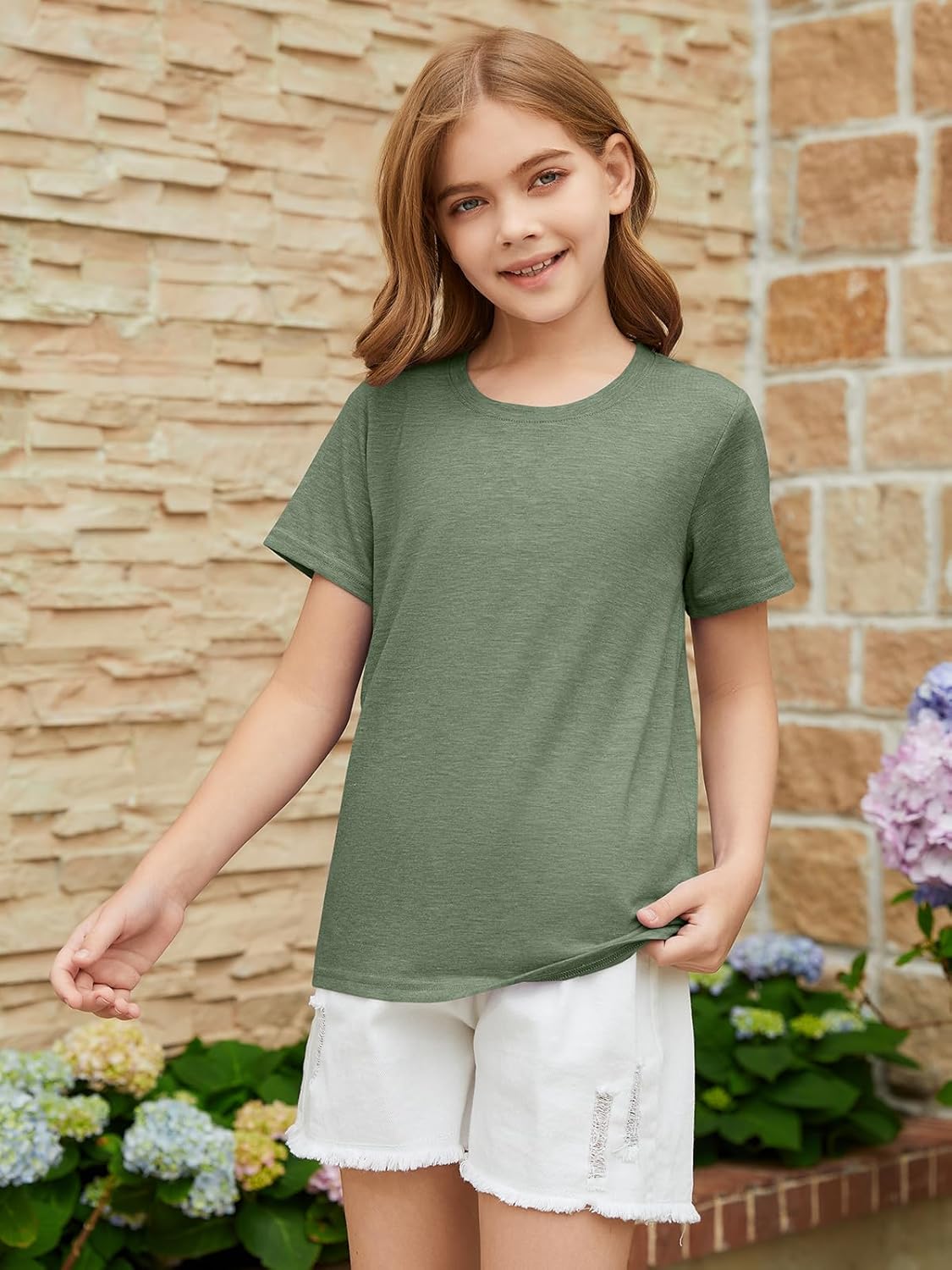 ZDC Girls Short Sleeve Shirts Kids Crewneck Soft T-Shirts Summer Tees 5-14 Years - Image 2