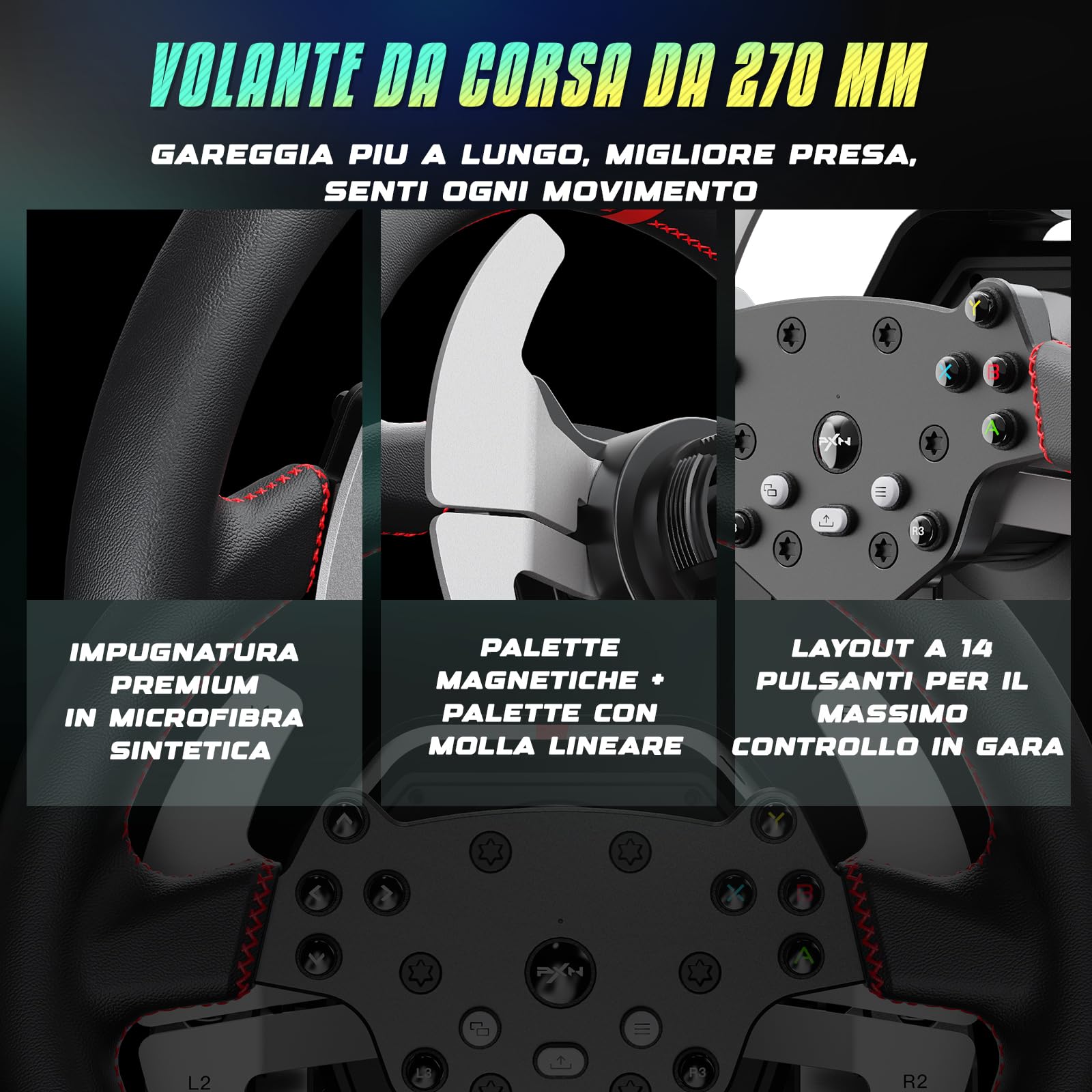 PXN V10 Ultra Volante da Corsa Direct Drive con Pedali – Force Feedback 3,2 Nm, Volante da Gioco con Impugnatura in Pelle Microfibra e Paddle Shifter – Kit Sim Racing per PC, PS4, Xbox One/Series