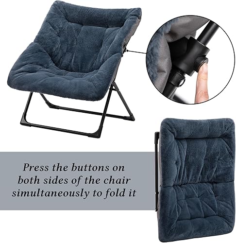 Miniatura 8 de HollyHOME Silla platillo extragrande con otomana plegable, cómoda silla plegable de gran tamaño y reposapiés plegable, silla de lectura de piel