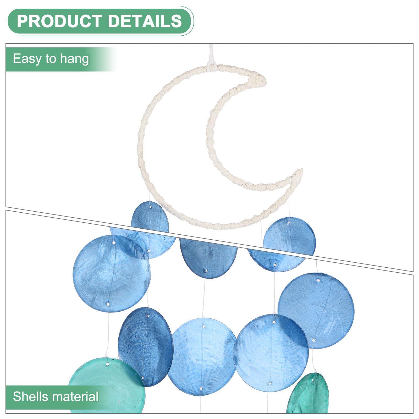 M METERXITY Shell windgong voor buiten, maan zeeschelp windgong