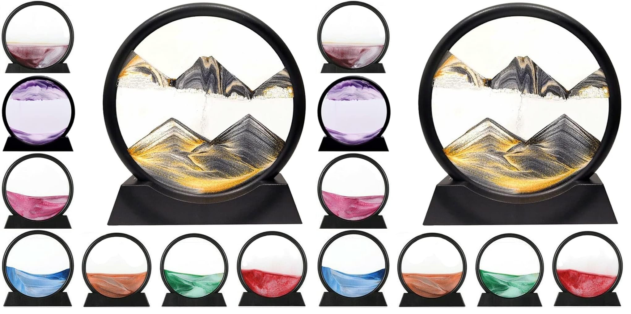 LINPING Fließendes Sandgemälde, bewegliches Sandkunstbild, rundes Glas, 3D-Tiefsee-Sandlandschaft in bewegtem Displayrahmen, Heim und Büro Desktop und Tischrahmen (Packung mit 2)