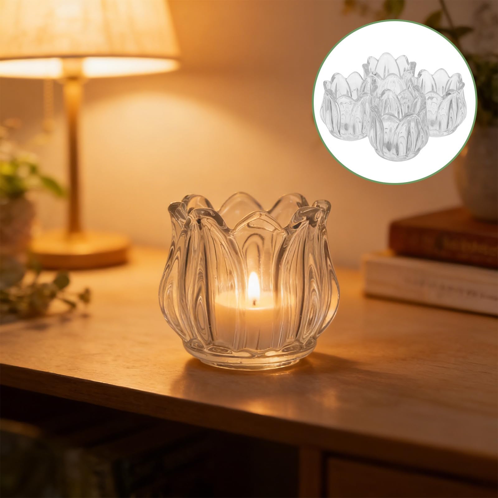 Beavorty 4 Pezzi Portacandele Decorazione Elegante a Forma di Tulipano Tealight in Vetro Trasparente da 100ml per Centrotavola in Casa e Anniversari