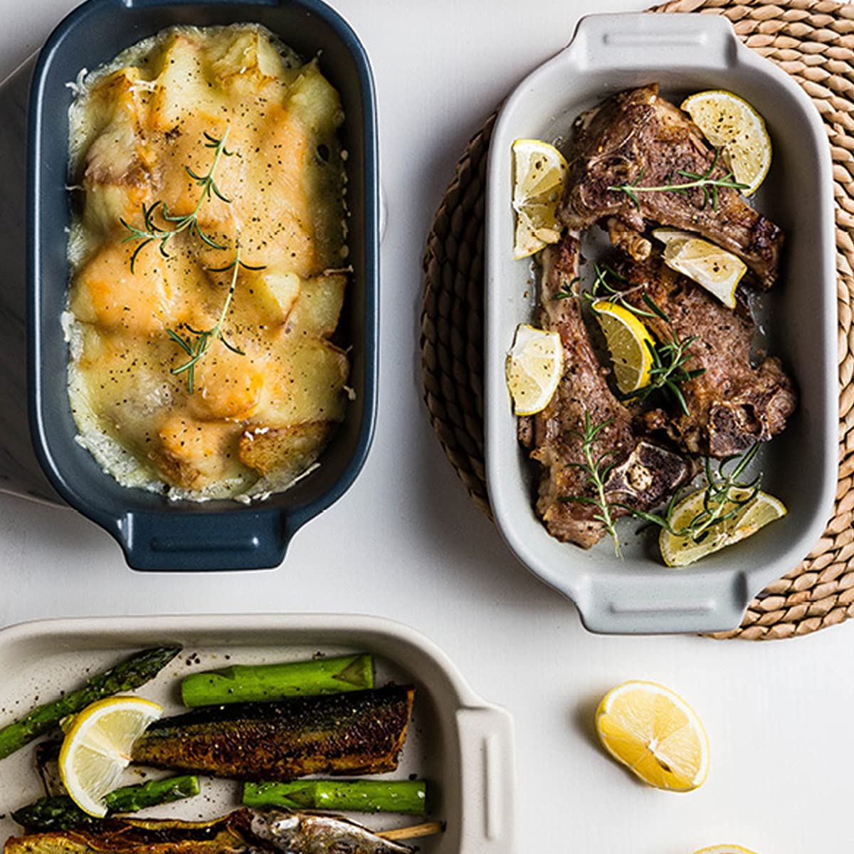 Naczynia do pieczenia w piekarniku, głęboka forma lasagne, prostokątna ciasta, ceramiczne naczynie z podwójnym uchwytem, ​​do brownie, zapiekanek, pieczonego mięsa, zestaw 2 szt