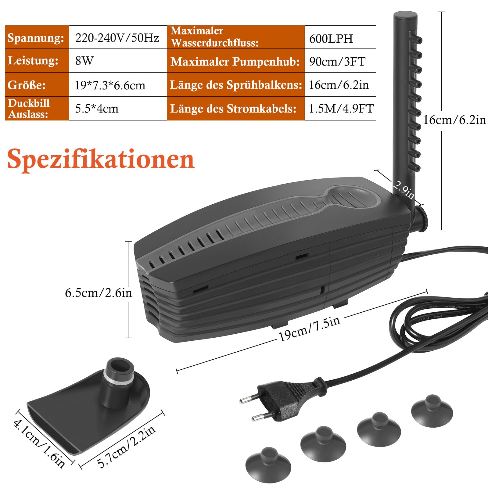 FEDOUR 600LPH Aquarium Filter U-V mit Timer, 8W einstellbare Aquarium-Filterpumpe, Unterwasser-Innenfilter für 30-180L Becken, mit biochemischer Baumwolle, Aktivkohle-Baumwolle, Keramikkugeln