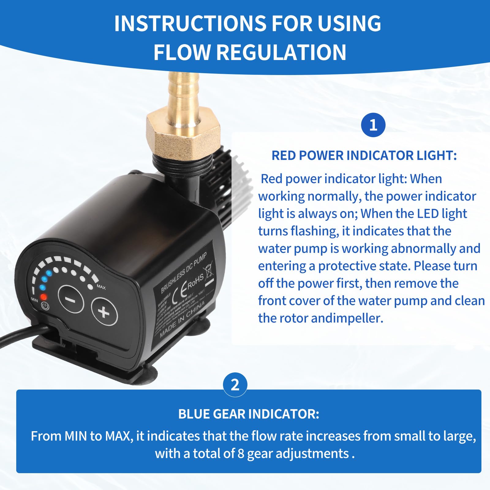 SWAWIS Wasserpumpe 12V 900L/H 5,5M Mini Tauchpumpe Aquarium Pumpe Wasser mit 8-Gang-Drehzahlregelung Wasserpumpe Klein Teichpumpe Springbrunnenpumpe für Wasserzirkulationssystem