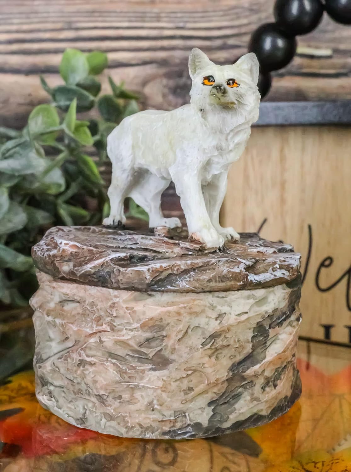Ebros Gift Set of 4 Albino Snow White Wolf Rounded Jewelry Decorative Box Figurine As Decor of Timberwolves Wolves in Cries of The Night Moon Light Animal Totem Spirit Sculpture Accessory Storage (4)