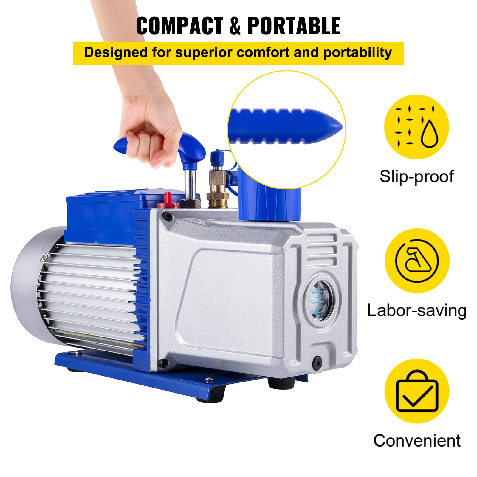 VEVOR Refrigerante Bomba de Vacío 10 CFM 2 Etapas 1HP Herramientas de Refrigeración Aire Acondicionado Velocidad 2000 r/min Capacidad de 600ml Bomba de Vacío de Refrigeración para Envasado al Vacío