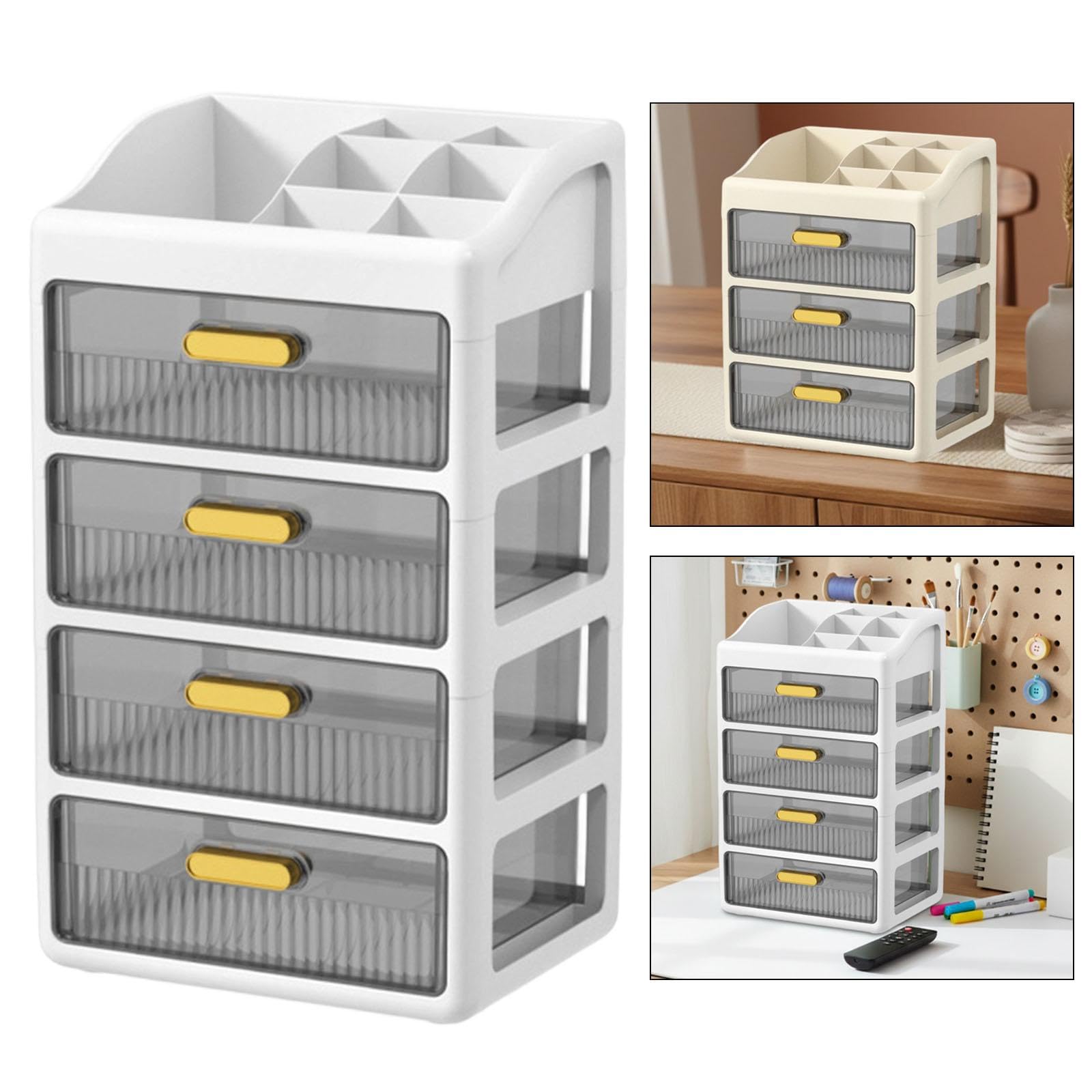 Organizzatore da scrivania con cassetti, porta cosmetici, organizer per il trucco per casa e ufficio, Bianco a 4 Livelli