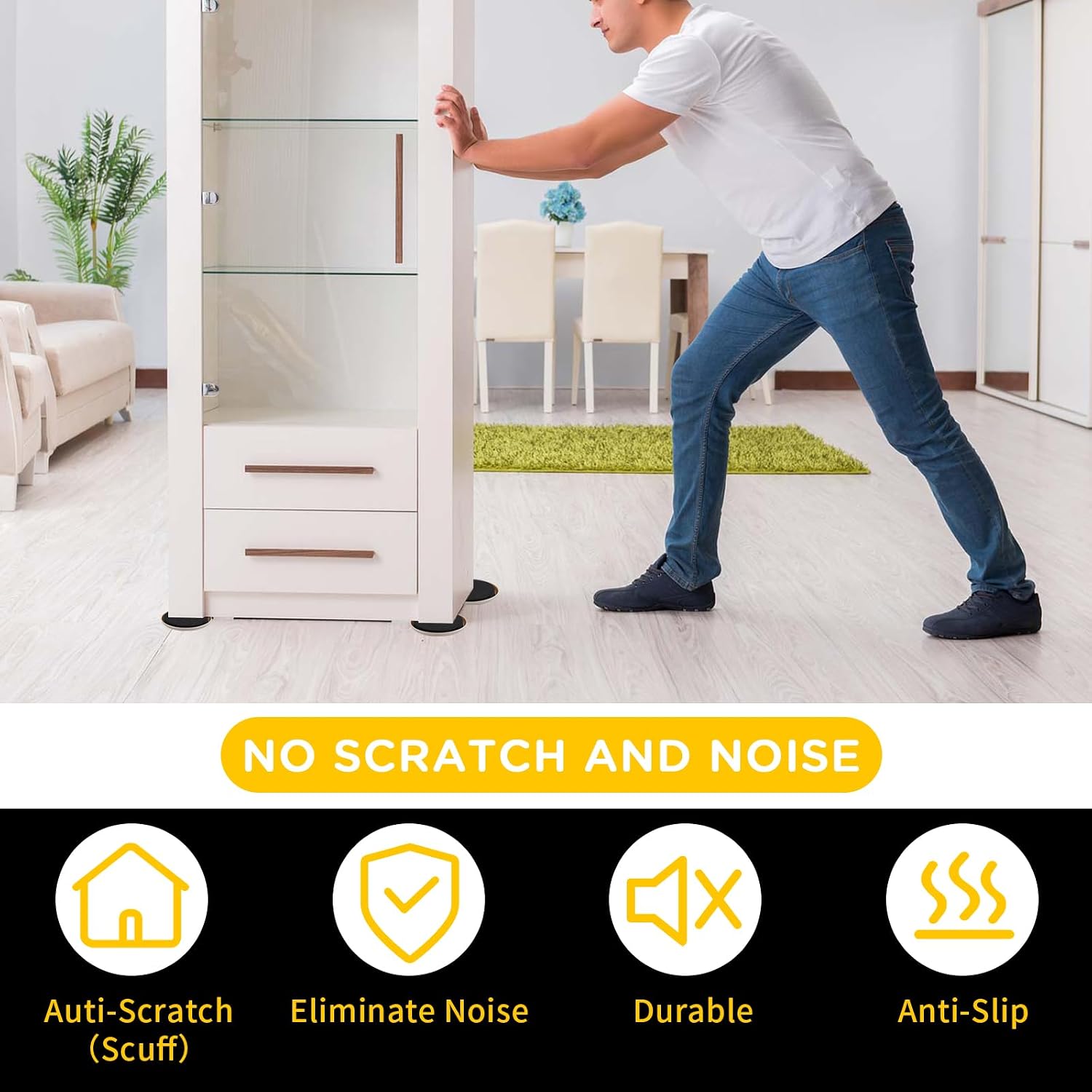 Furniture Sliders for Carpet, new space 8 Pcs 5" Round Sliders for Moving Furniture, Heavy-Duty Furniture Moving Sliders - Reusable Furniture Sliders, Move Your Furniture Quickly, Easily and Safe!