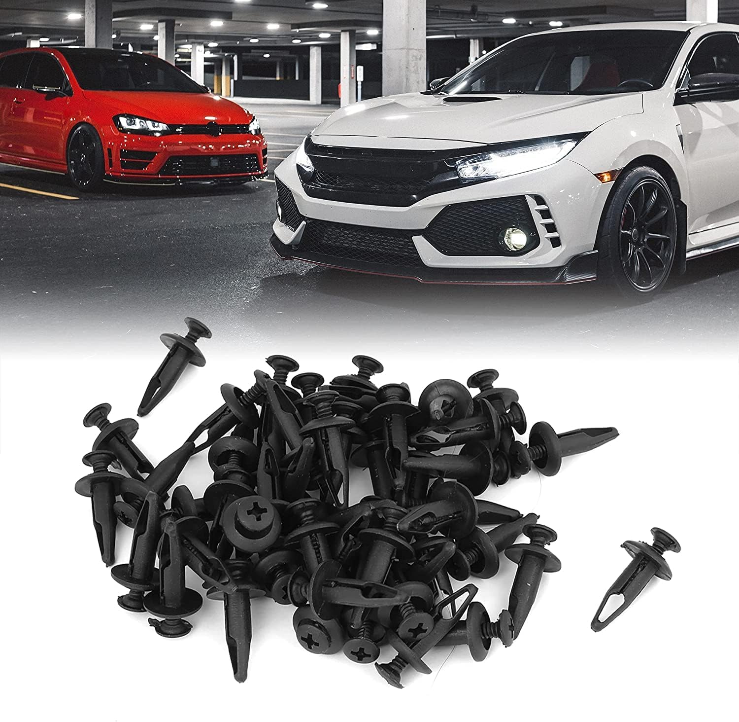50pcs Push-type Clamp Plastic Fixed Clip Fasteners Black Plastic Expanding Rivets 6.3mm Dia Hole Clips