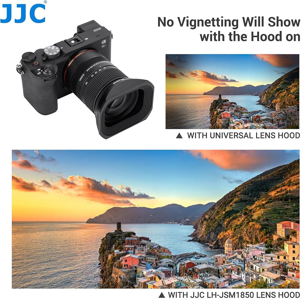 JJC Paraluce Quadrato in Metallo per Obiettivo Sigma 18-50mm F2.8 DC DN con Cappuccio dal Design a Scorrimento – Una Scelta Alternativa per paraluce in plastica Sigma LH-582-02