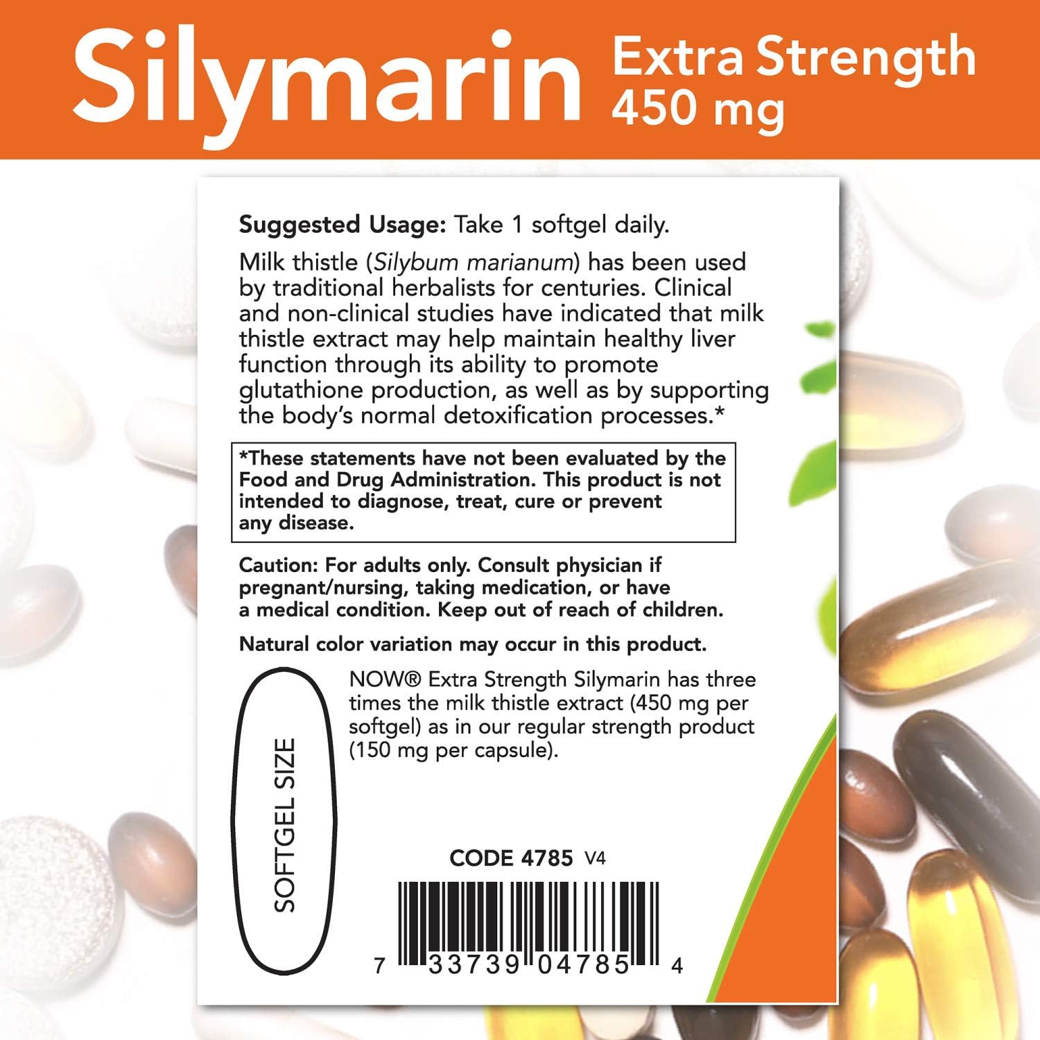 NOW Supplements, Silymarin Milk Thistle Extract, Extra Strength 450 mg, 120 Softgels : Health & Household
