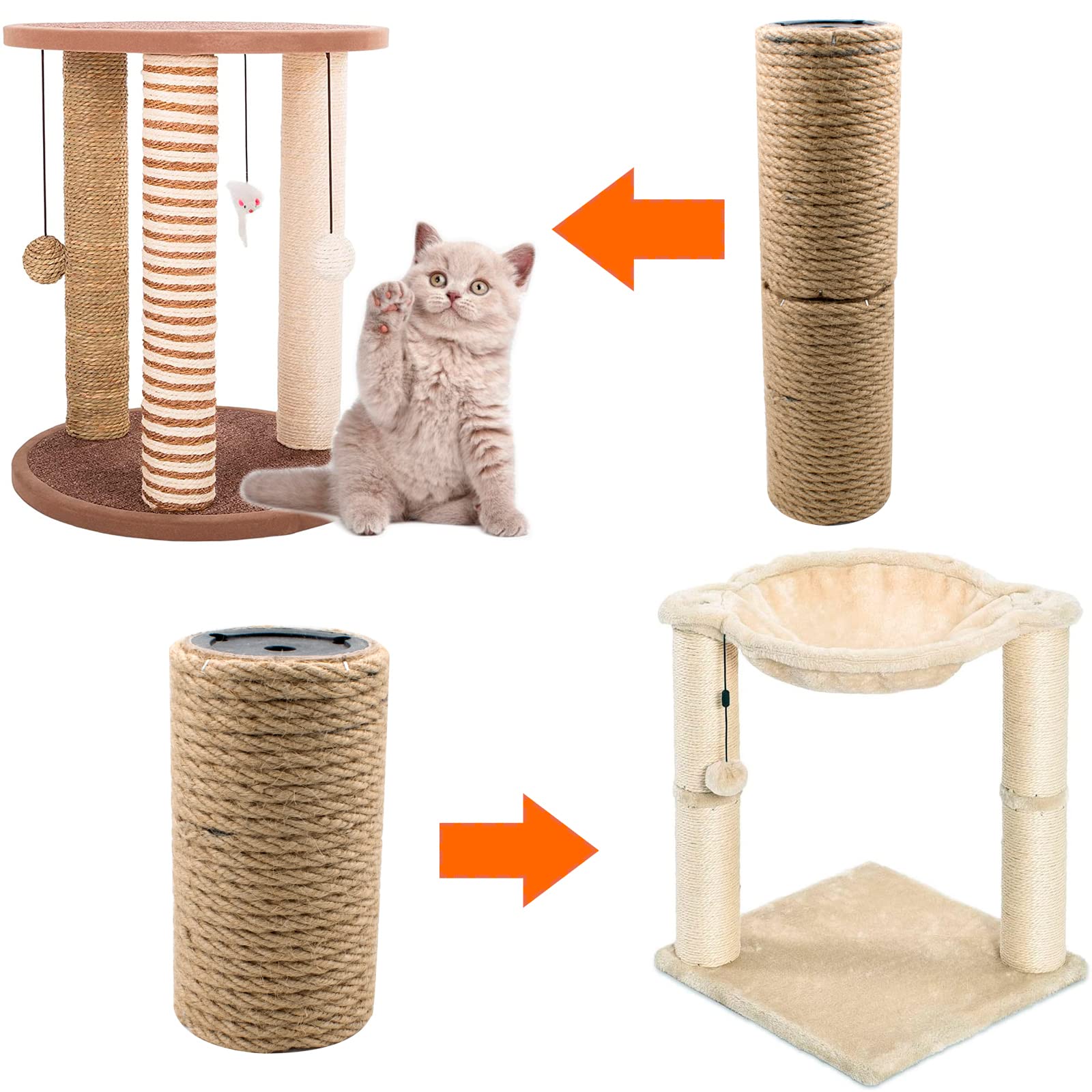 Paquete de 2 postes rascadores para gatos, cuerda de yute, poste de repuesto para gatos, torre de cubo, gatitos, poste para rascar, juguetes interactivos, accesorios de muebles alfombrados, árbol