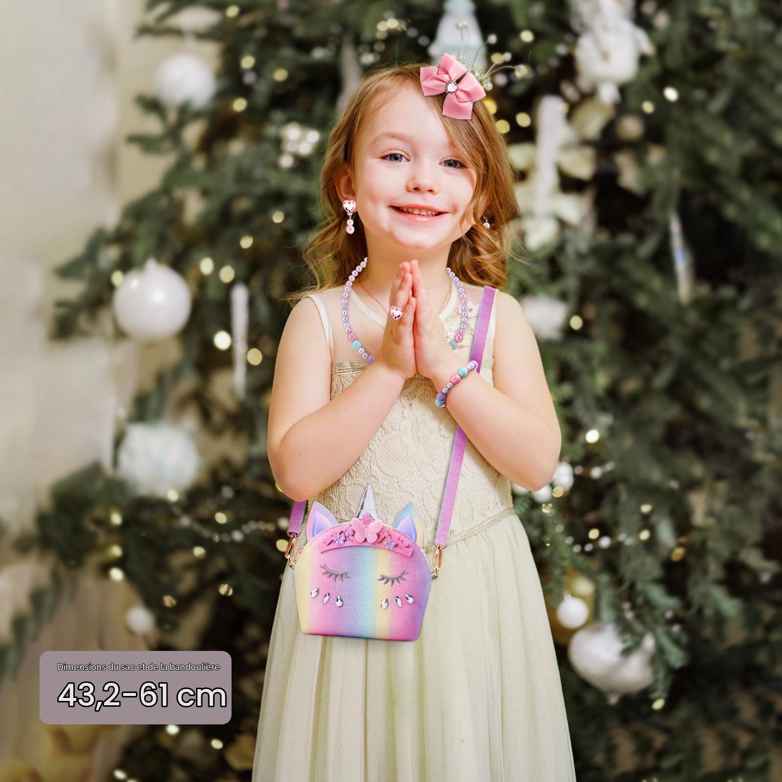 JYPS Sac à Main Licorne pour Petites Filles, 7PCS Sac à Bandoulière Mignon pour Enfants avec Dress up Jewelry Set Faire Semblant Accessoires de Jeu, Cadeau d'anniversaire Licorne Cadeau Fille Jouet