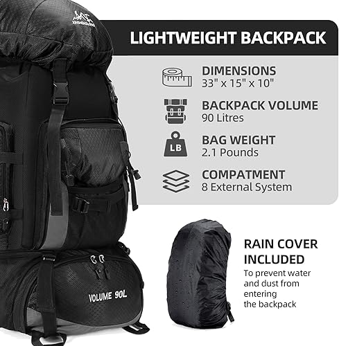 Miniatura 2 de Unineovo Mochila de senderismo de camping 90L, Negro -, Mochila de senderismo