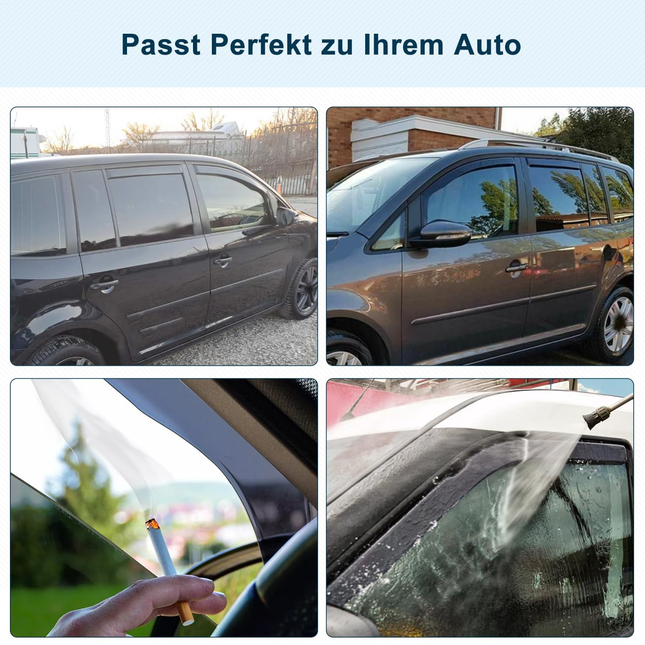 Windabweiser Regenabweiser kompatibel mit VW Touran 2003-2015 5-Türer, Selbstklebend Tape-On Autofenster Regenschutz Regenabweiser Deflektoren, 4-TLG Set, Rauchgrau, Vorne,Aerodynamisch