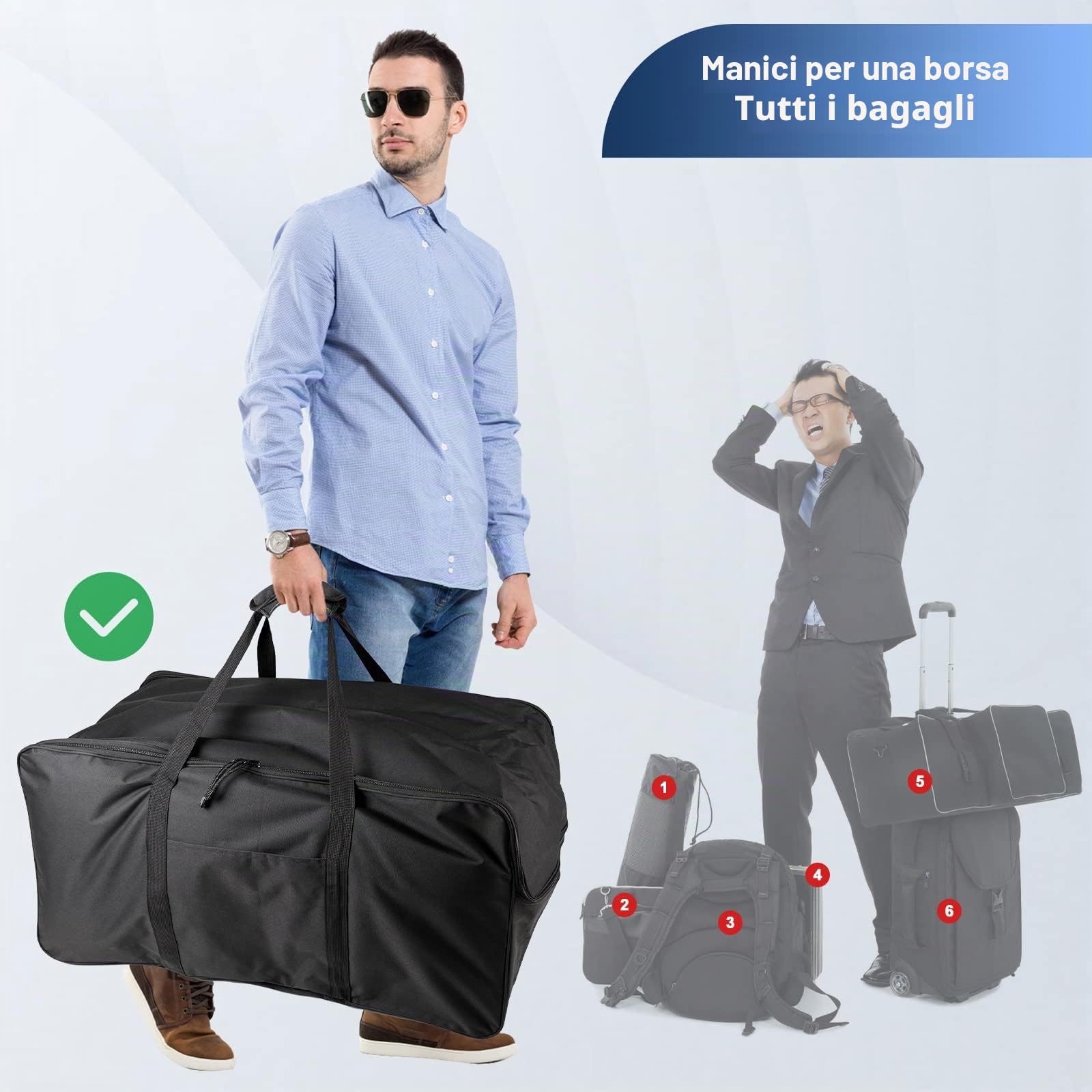 Borsone Extra Large da 160 L, Resistente, di Grandi Dimensioni, Nero, 82,6 cm, 32.6 Inch