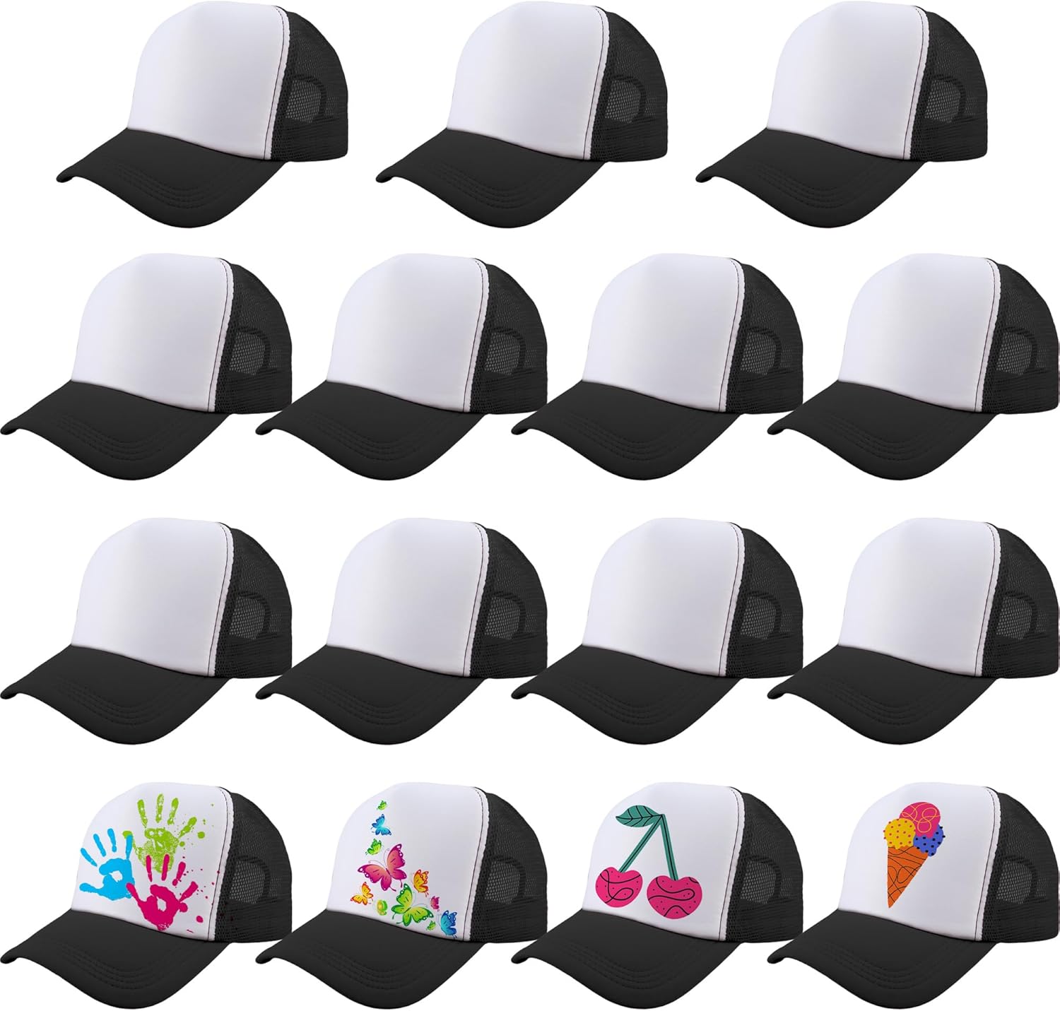 15 Pack Kids DIY Trucker Hats Bulk Summer Mesh Baseball Cap Blank Sublimation Trucker Cap for Child Summer