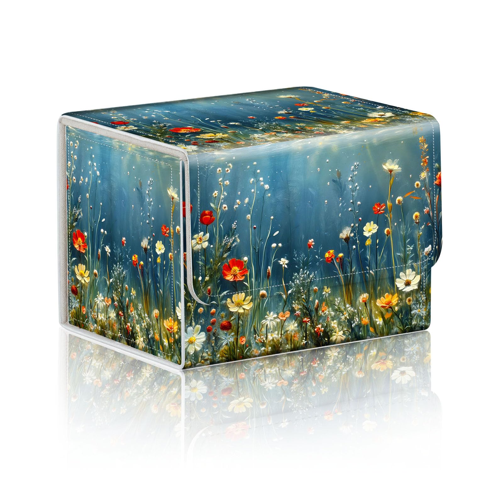 DISUOFEART Trading Card Storage Box, Holds 100+ for MTG Cards, PU Leather with Magnetic Closure, Underwater Wildflower Garden Durable Deck Box for Magic the Gathering, Trading Card Games