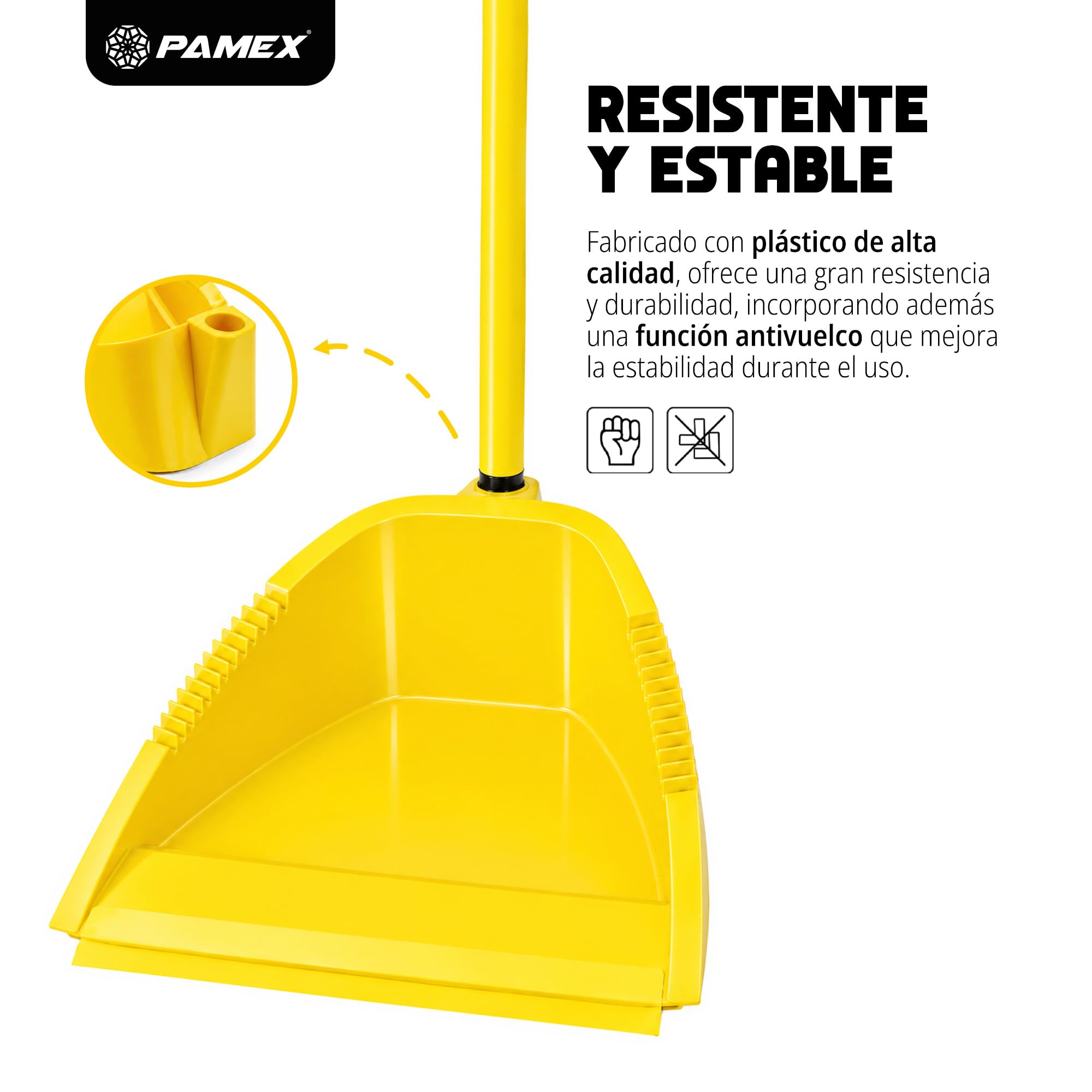 Pamex - Recogedor Tecnico Antivuelco con Palo Forrado PVC - 24 Unidades (Amarillo)