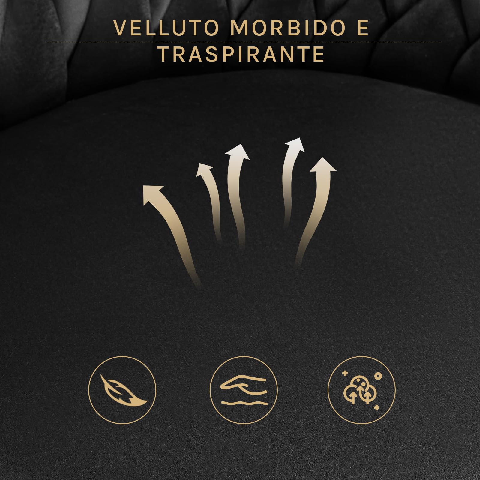 WOLTU Sedie da Pranzo Girevoli Set di 4, Sedie da Cucina Ergonomiche Imbottite con Gambe in Metallo, Seduta in Velluto per Cucina, Soggiorno, Balcone, Nero,