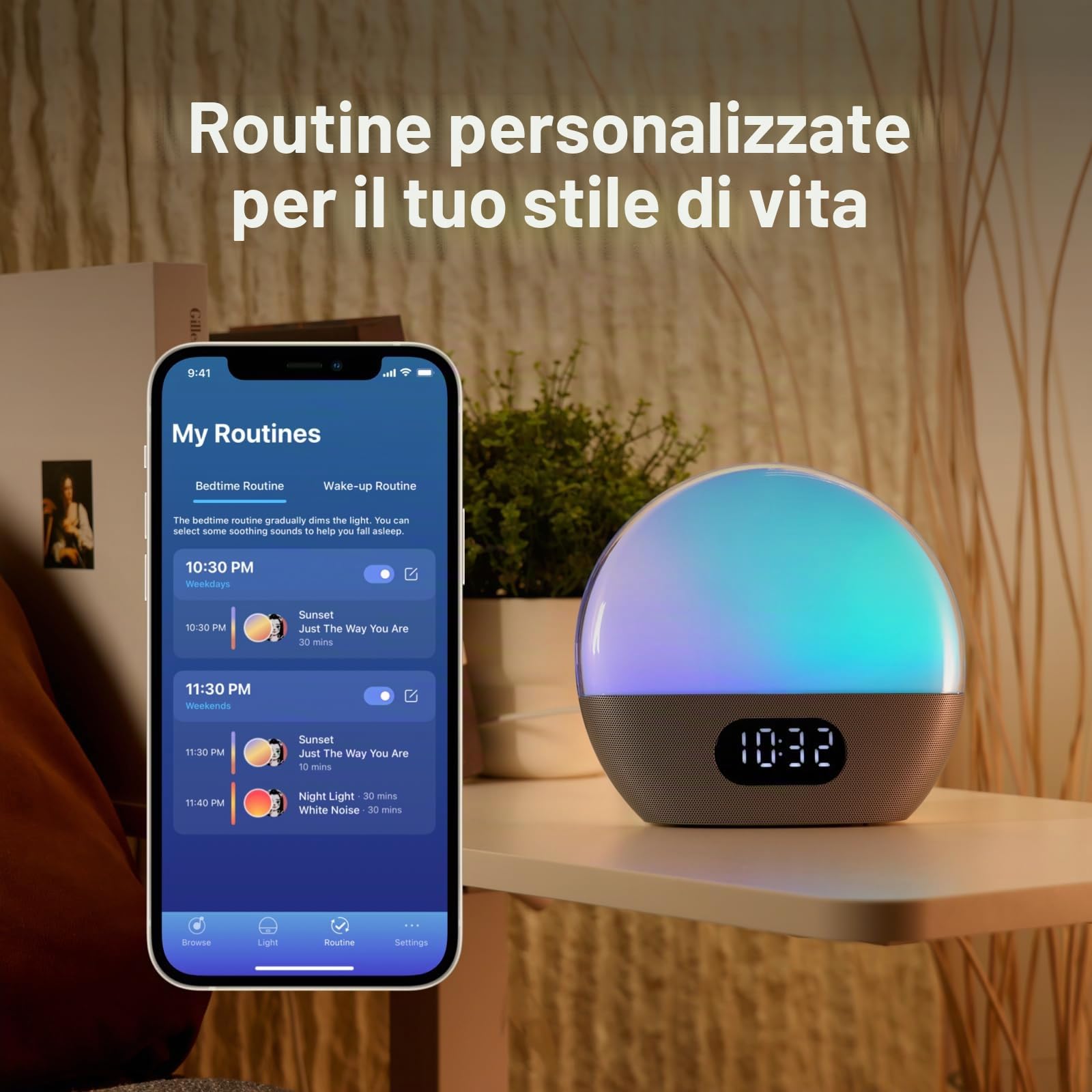 WiiM Wake-up Light, Alexa integrata, scelte sonore illimitate, sveglia all-in-one all'alba, macchina del suono, routine del sonno e altro ancora (Argento lucido)