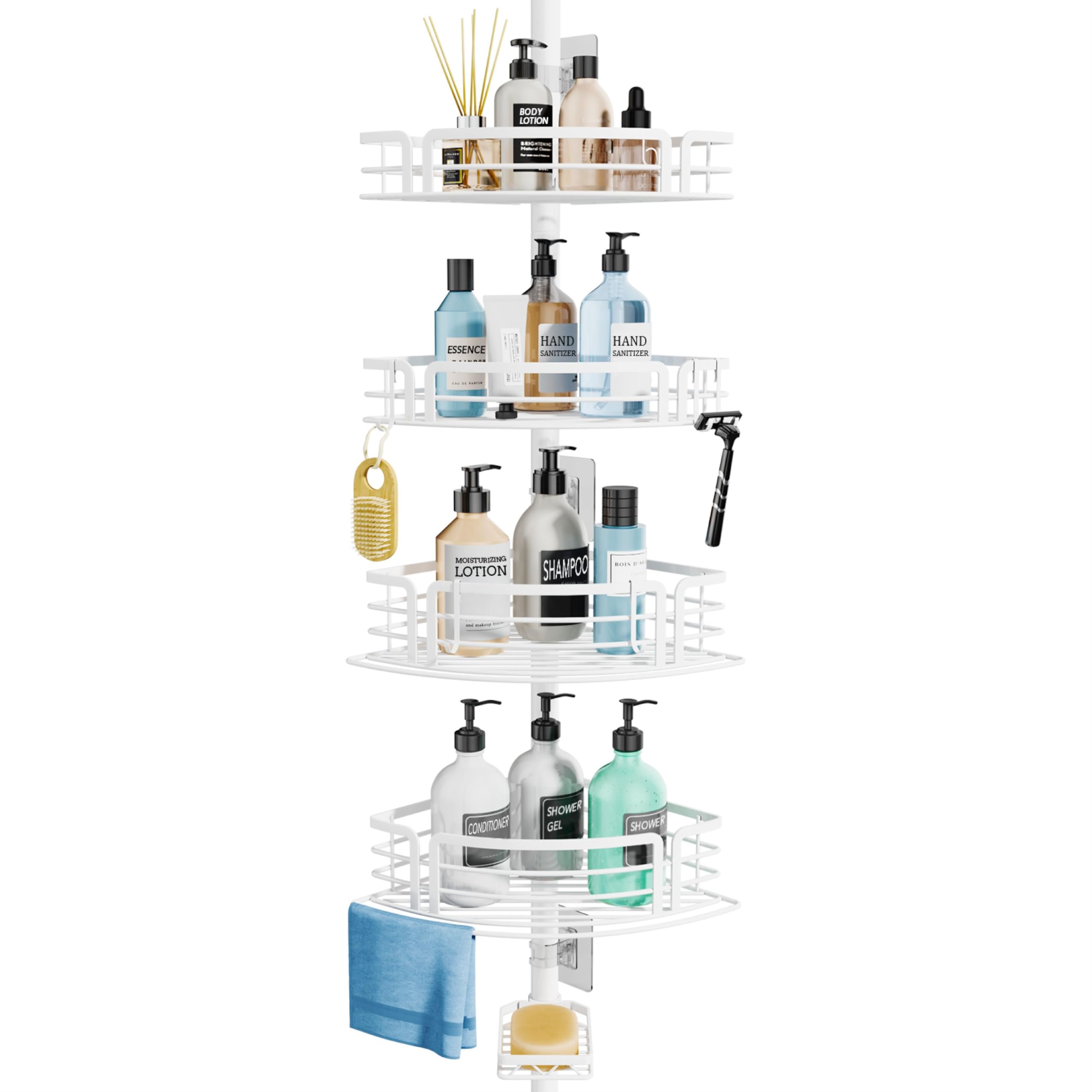 SWTYMIKI Duschablage ohne Bohren Ecke - Teleskop Duschregal Ecke, 70-267cm | Höhenverstellbar Duscheckregal Teleskop, Rostfrei Teleskop Badregal Shampoo Halterung für Dusche mit 4 Körben, Edelstahl