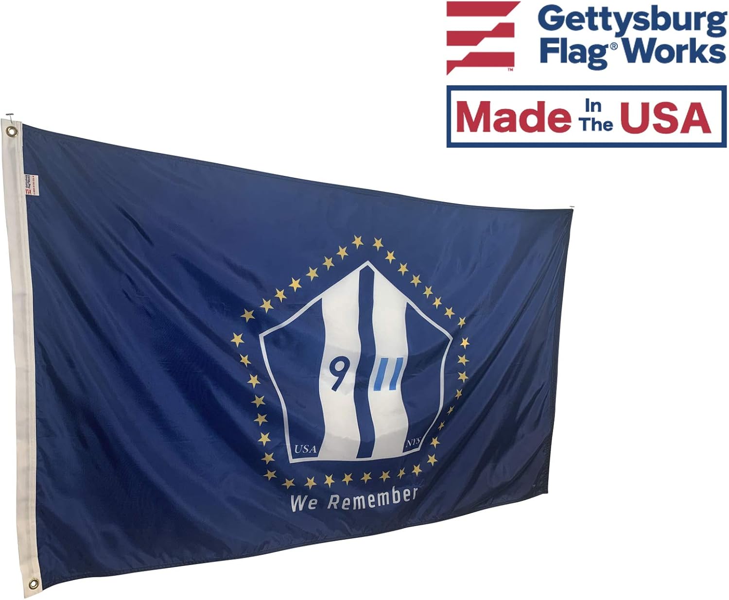 3x5' September 11 "We Remember" 9/11 Commemorative Outdoor Flag - Durable All Weather Nylon & Reinforced Fly End Stitching - Made in USA by Gettysburg Flag Works