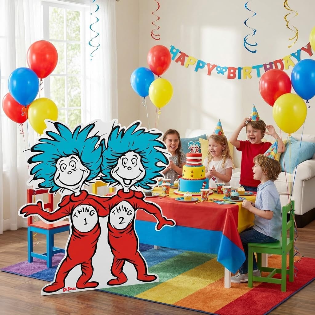 Dr. Seuss The Cat in The Hat Thing 1 and Thing 2 Cardboard Cutout Standee, Life Size Character Cutout Party Decoration for Classrooms, Libraries, and Events - Officially Licensed