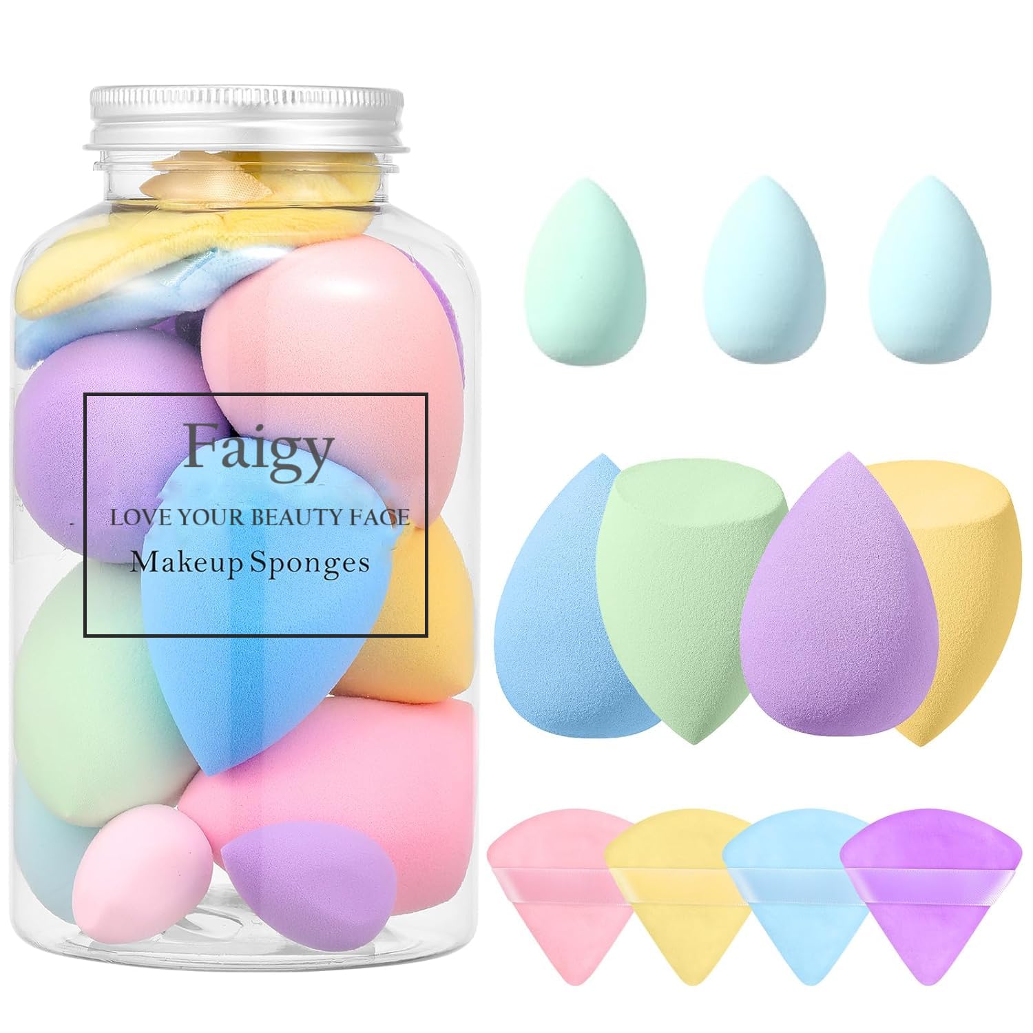 Jibaro 11pc Makeup Sponge Set Beauty Blender with Egg Case, Soft Sponge For Liquid Foundation, Creams, and Powders Latex Free Wet and Dry Makeup (Multicolor 4 Big + 3 Mini + 4 Trangle -11 Pcs set)-image-29
