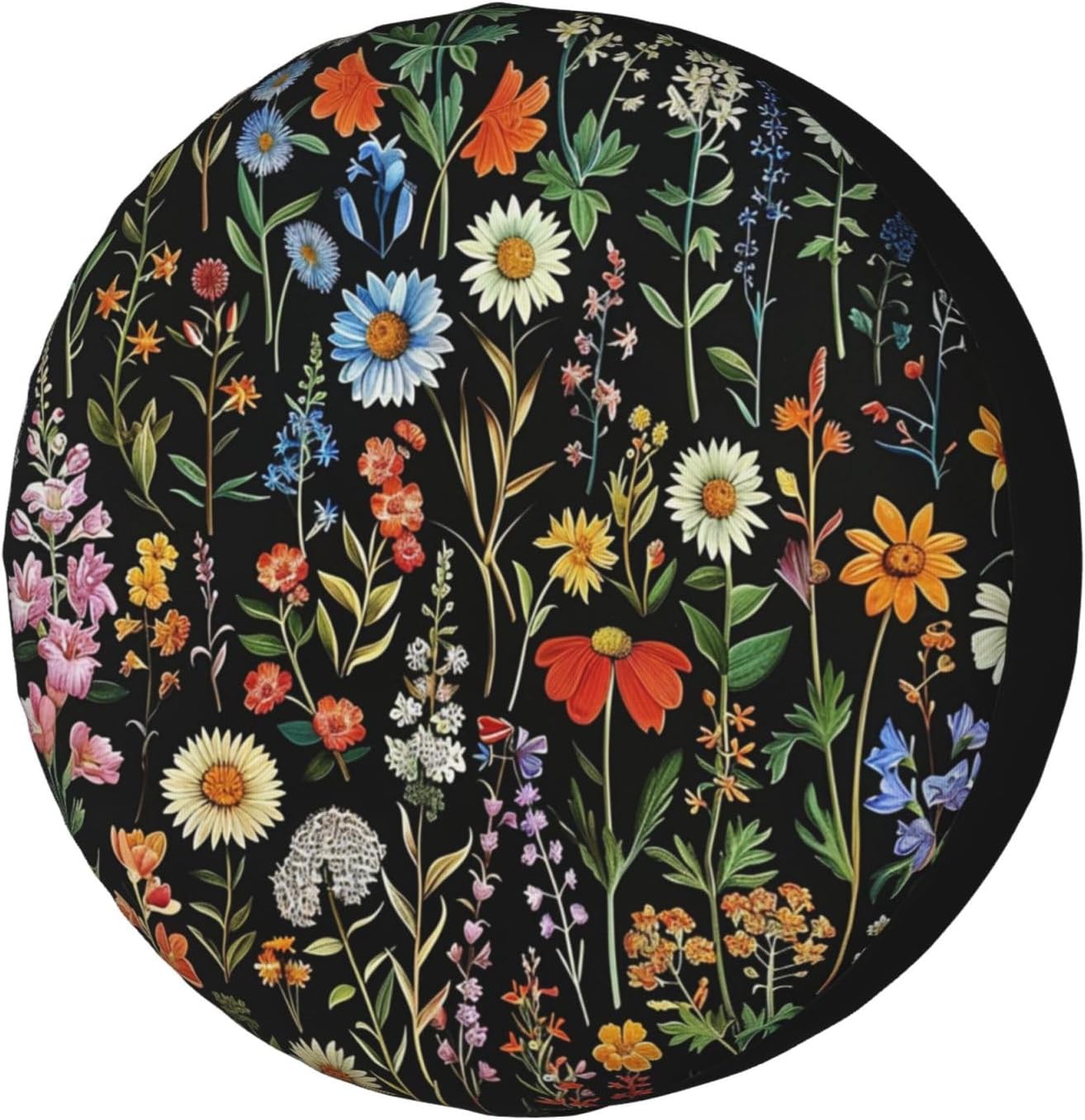 Black Boho Floral Spare Tire Cover Dust-Proof Wheel Tire Cover Fit Trailer, RV, SUV and Many Vehicle 17 Inch