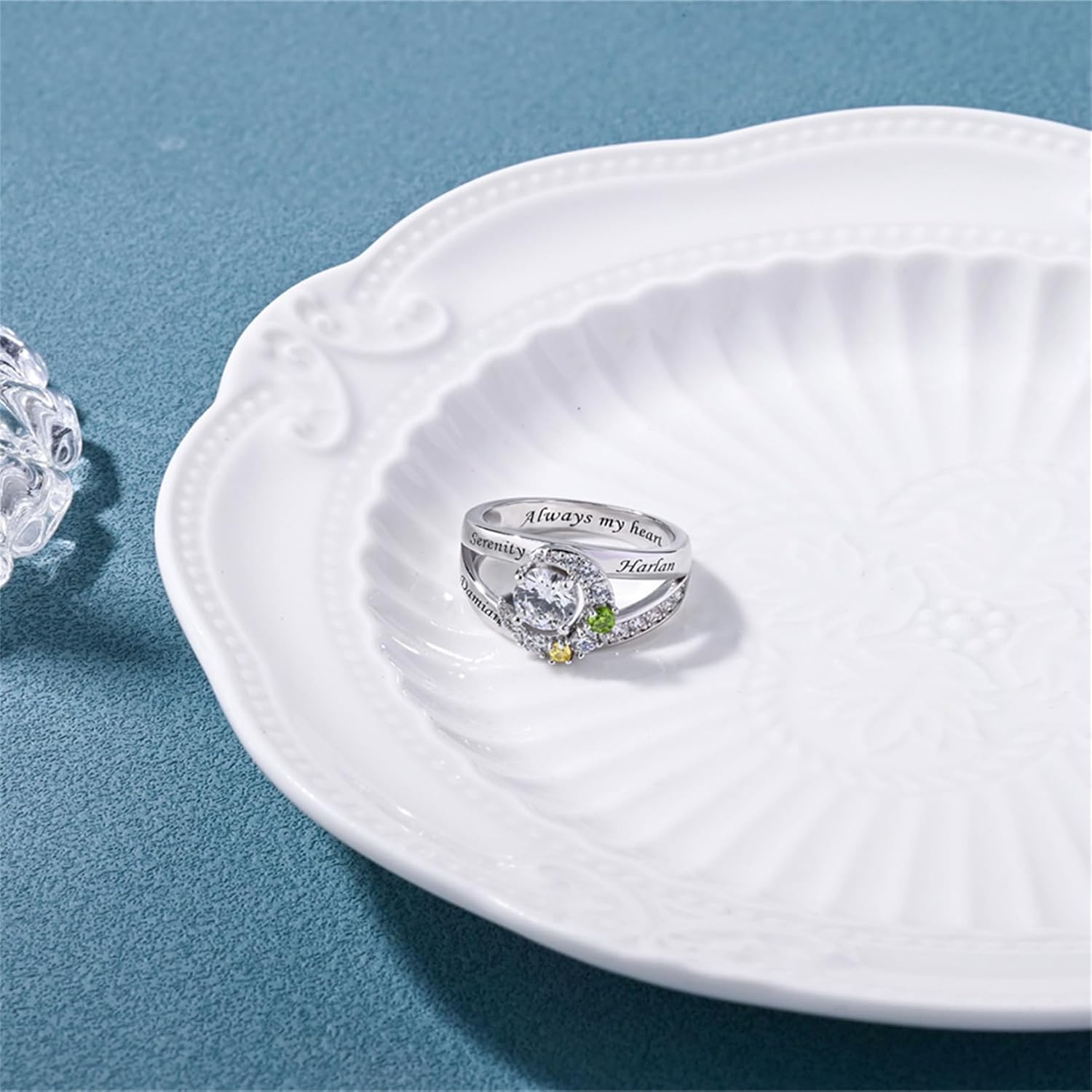 MissNaNa Sterling Silver Ring Personalized Mother Ring Birthstone Ring for Women with Name Customized 925 Silver Rings Mother's Day Gift for Mom