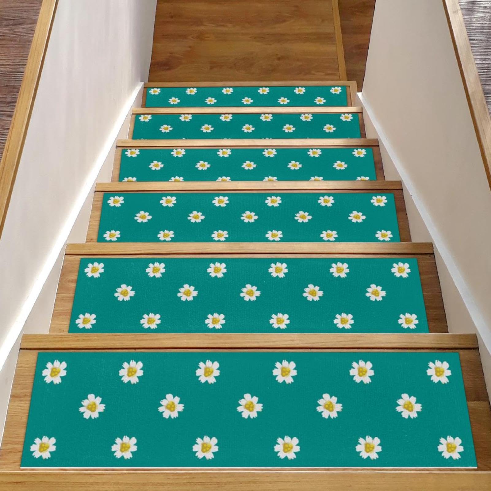 Alfombras para escaleras azules y blancas pack de 15 peldaños antideslizantes de 8x30 pulgadas