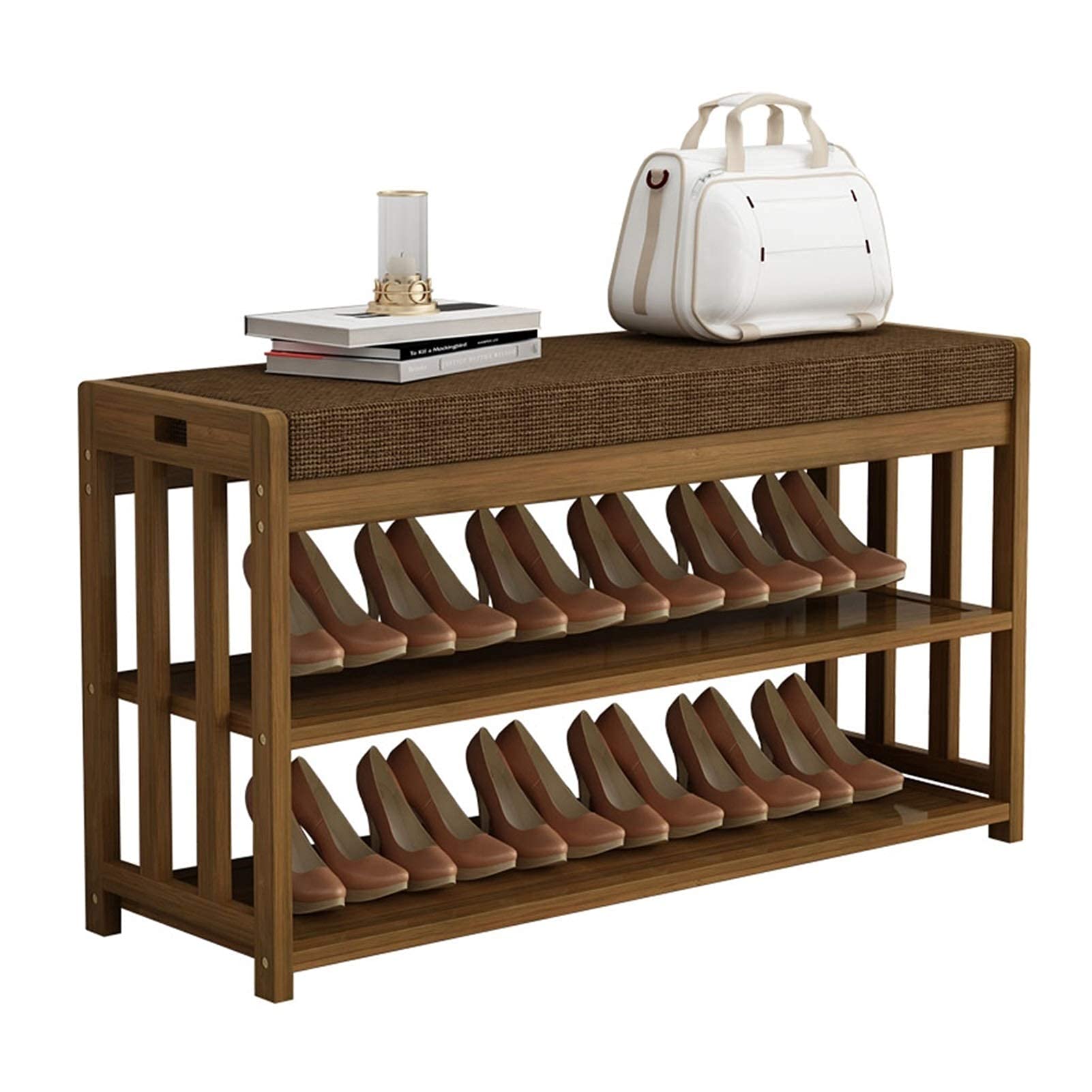 Étagère à chaussures bambou 2 niveaux banc rangement meuble entrée couloir