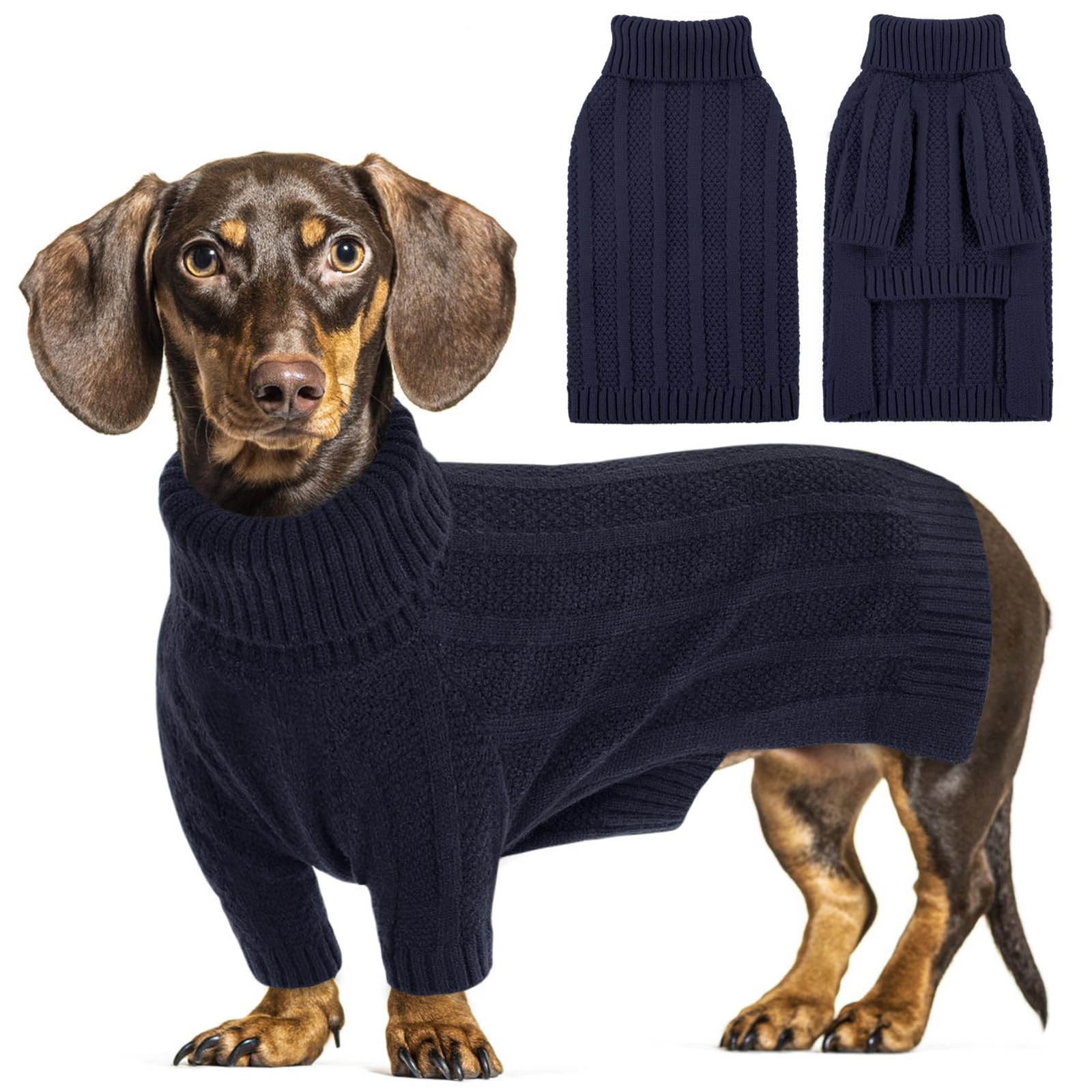 Queenmore Dog Jumper Small, Blue Turtleneck Long Sleeve Dog Sweater for Yorkshire Poodle, Cockapoo, Pomeranian (Navy, S)