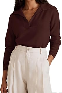 OLAPTA Women Knitted Lapel Collar Crop Sweater Polo V Neck Long Sleeve Loose Fit Casual Comfy Pullover Sweater Jumper Tops Price In India