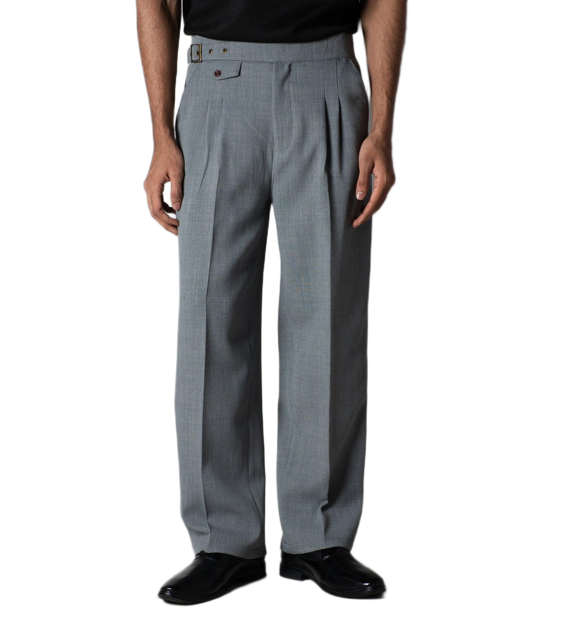 Buy Hophead Men Grey Vintage Buckle Pleated Trouser | Premium