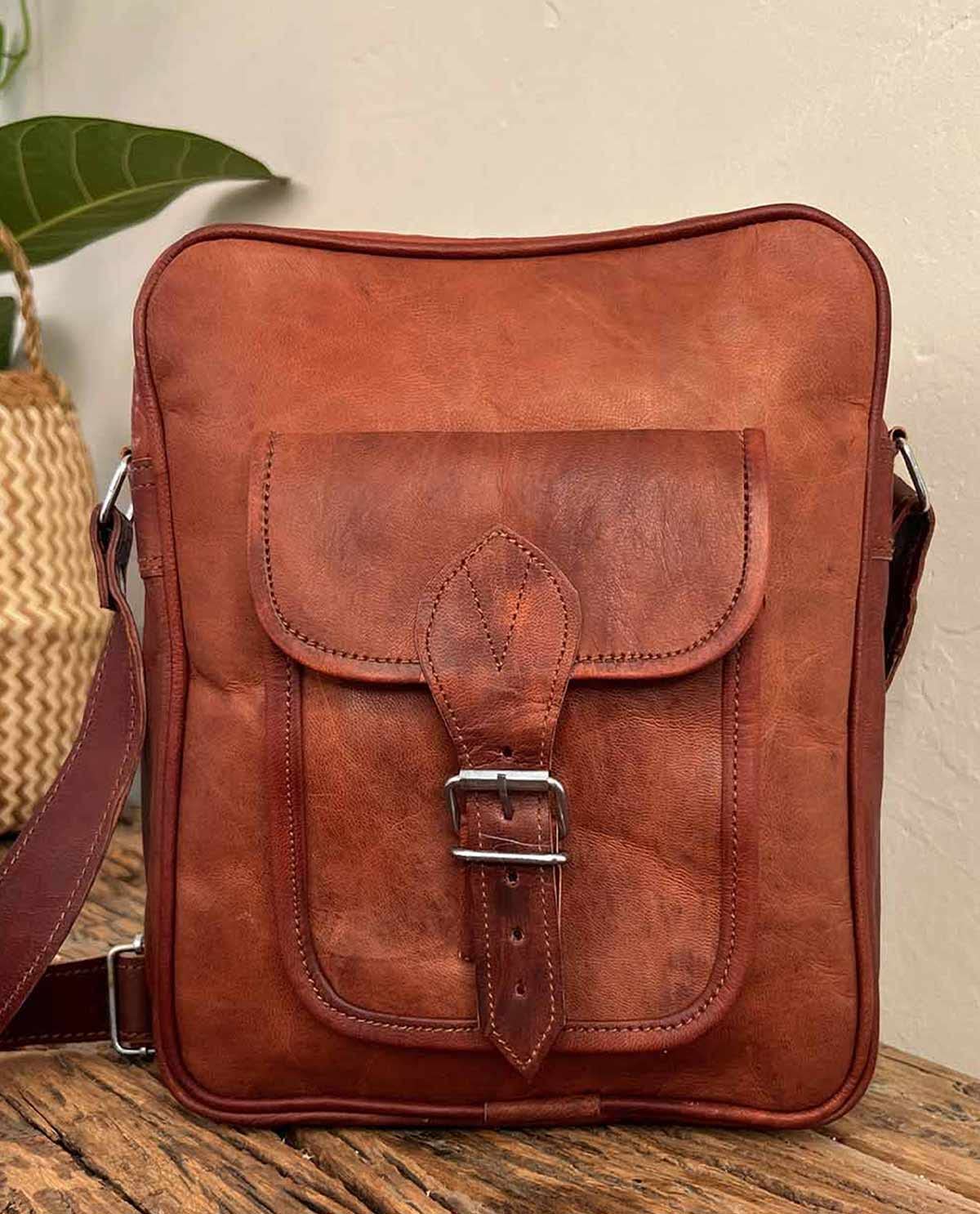 Gusti Leder nature "Frank Bolso College Bandolera Vintage Universidad Clases Oficina Trabajo Carpetas Libros Portátil Retro Unisex Marrón H48