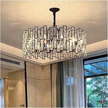 Ceiling Light Modern Chandelier Black Crystal Compatible with Living Room Decor Chain Crystal Lamp Round Dining Room Cristal Lighting,Chandelier